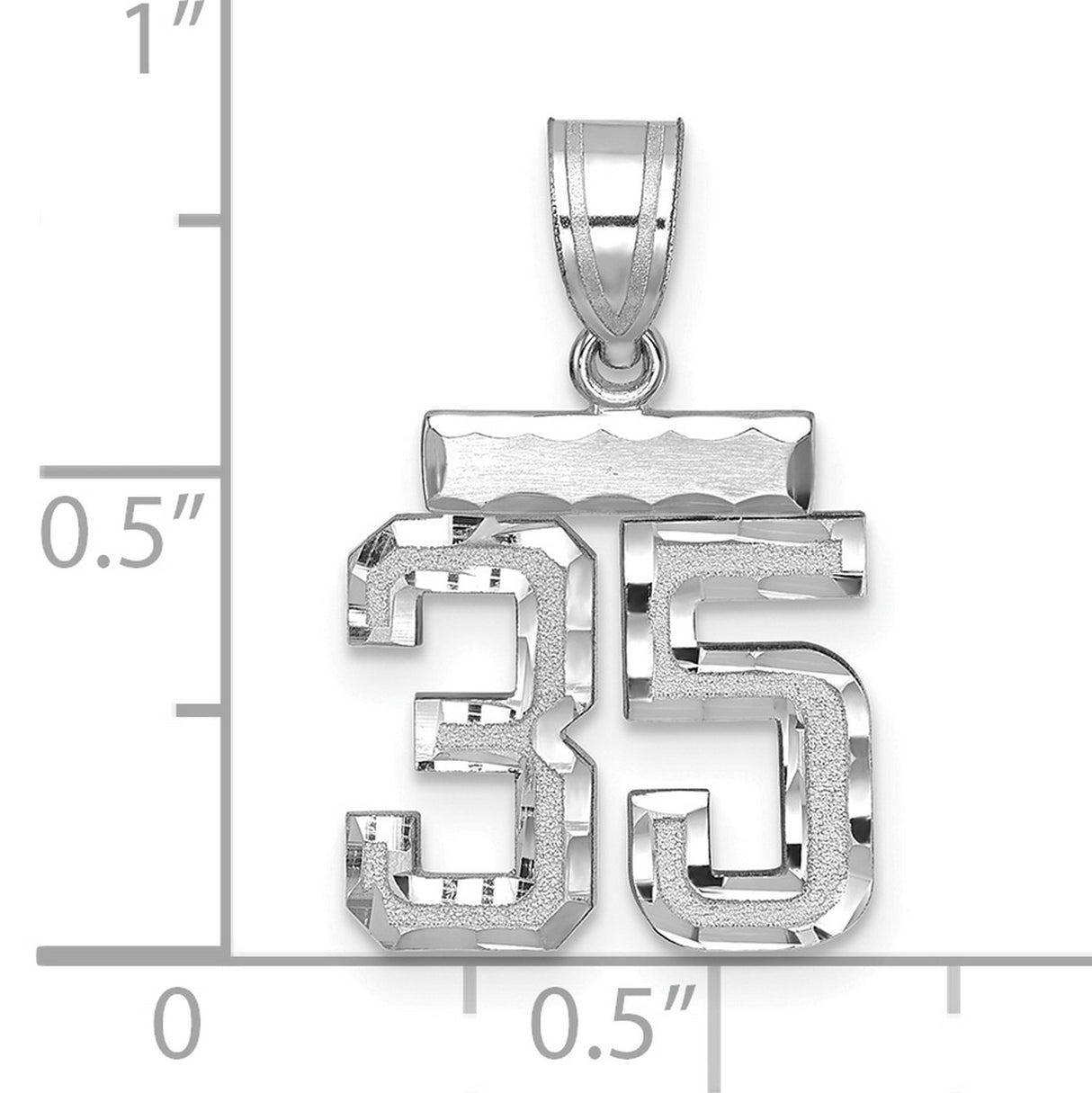 14k White Gold Number 35 Pendant, Block Style Sports Charm with Polished and Textured Finish
