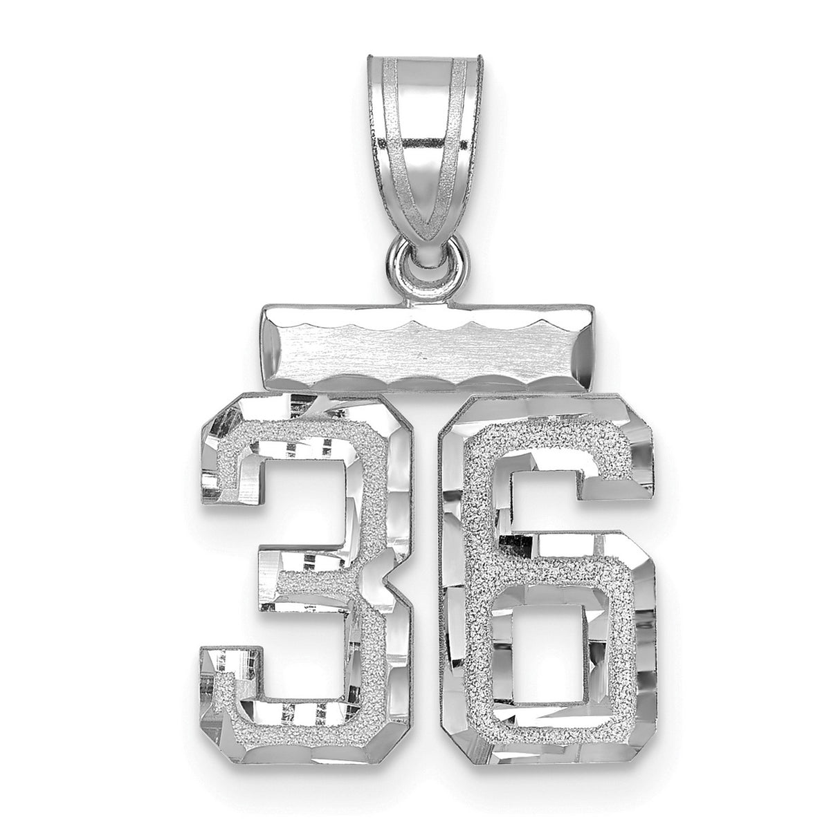 14k White Gold Number 36 Pendant, Textured Sporty Charm for Men and Unisex Wear