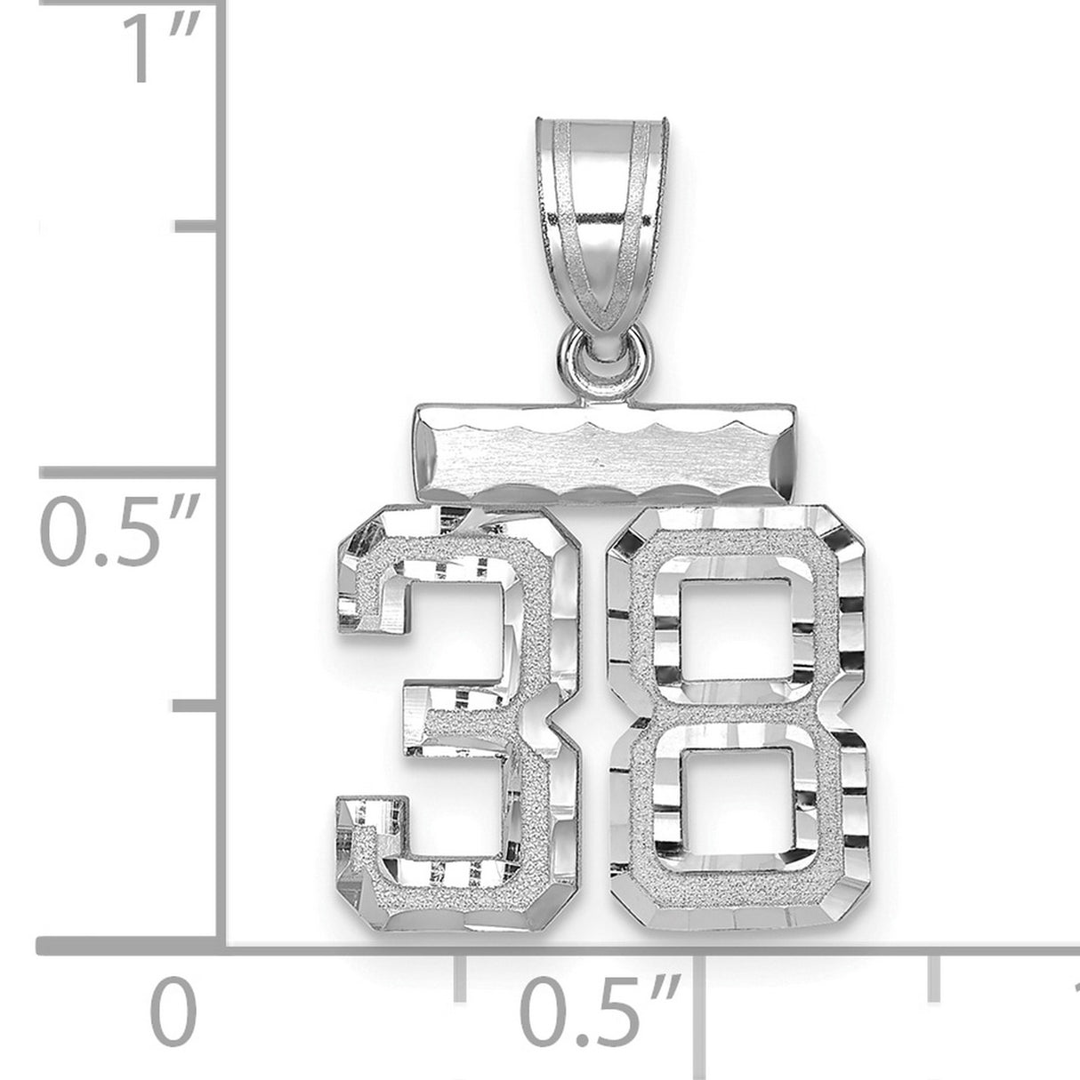 Small Brushed Diamond-cut Number 38 Charm Pendant in Real 14k White Gold