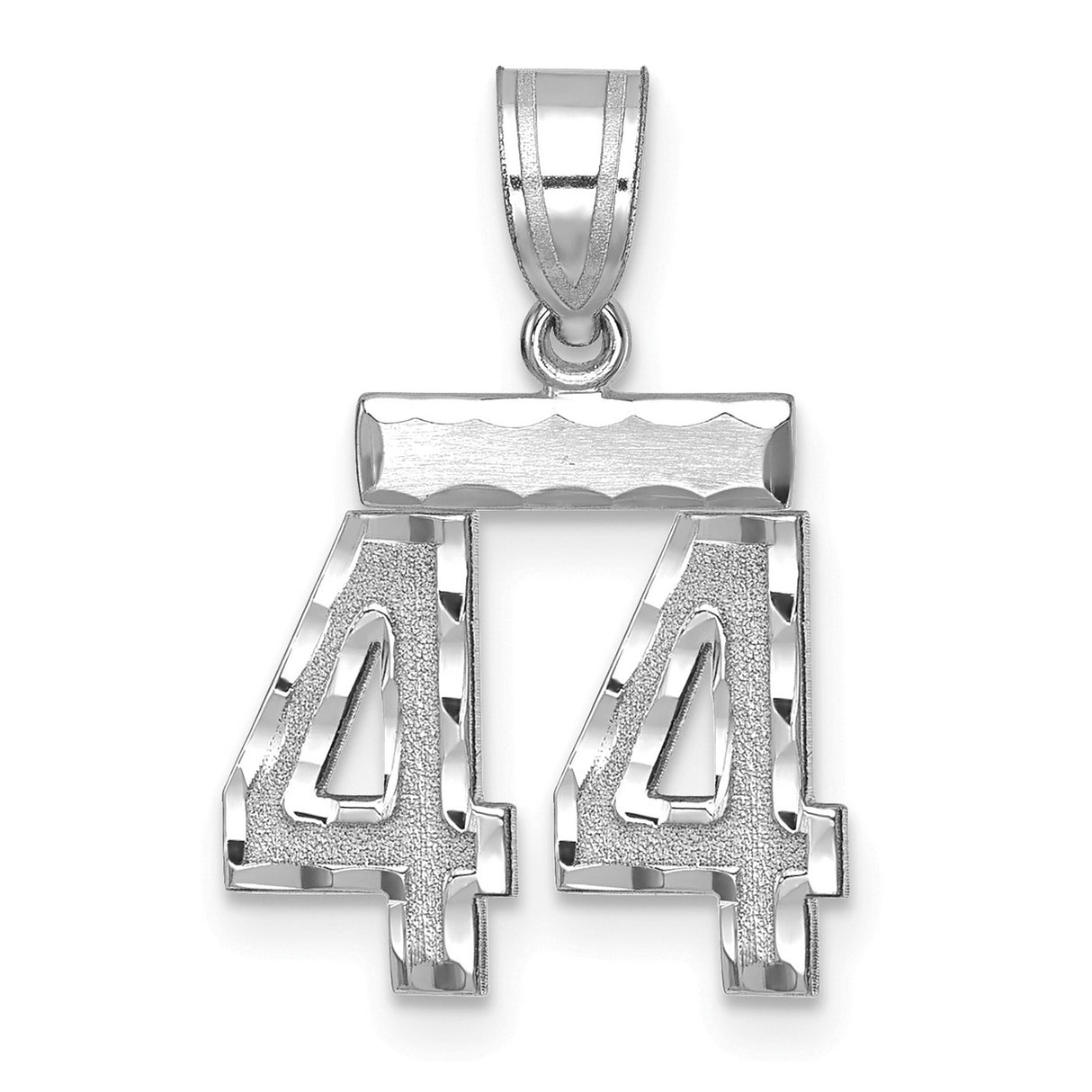 14k White Gold Number 44 Pendant, Textured Polished Finish, Hip Hop Sports Style Charm