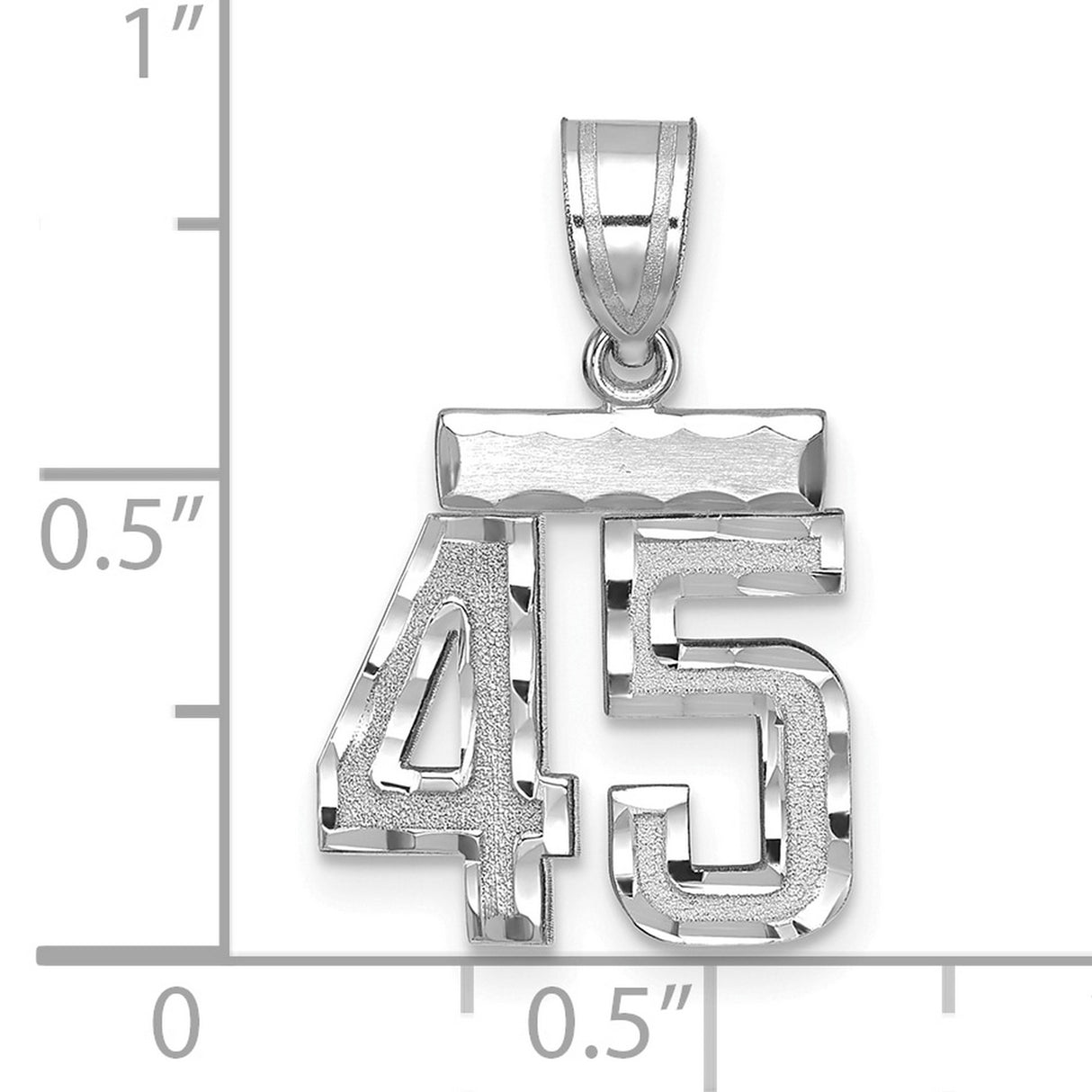 14k White Gold Number 45 Pendant, Polished Textured Numeric Charm for Men and Women