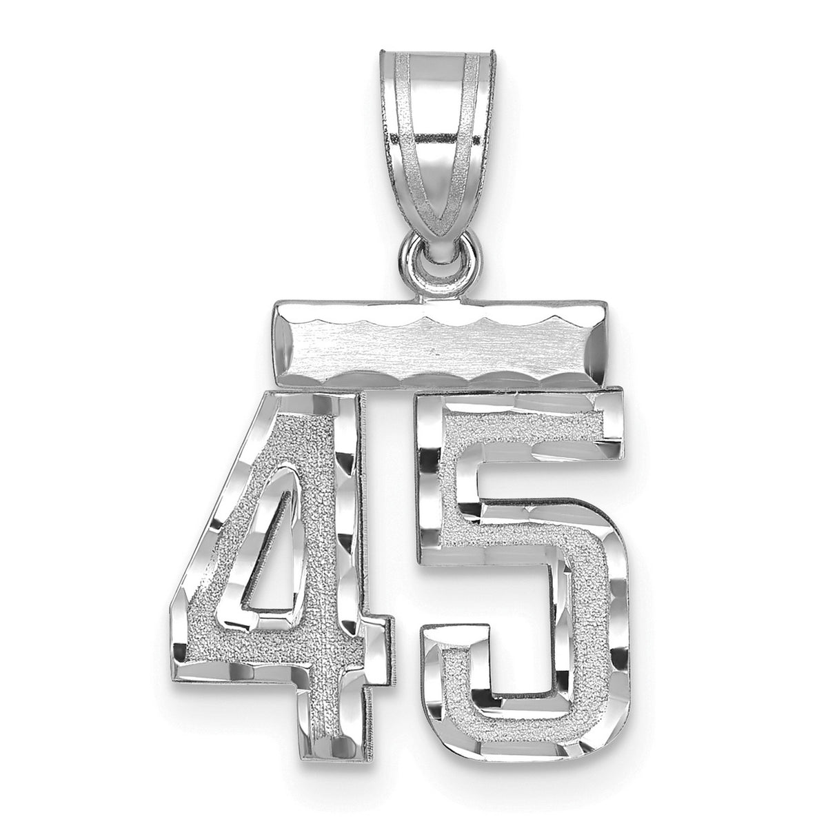 14k White Gold Number 45 Pendant, Polished Textured Numeric Charm for Men and Women