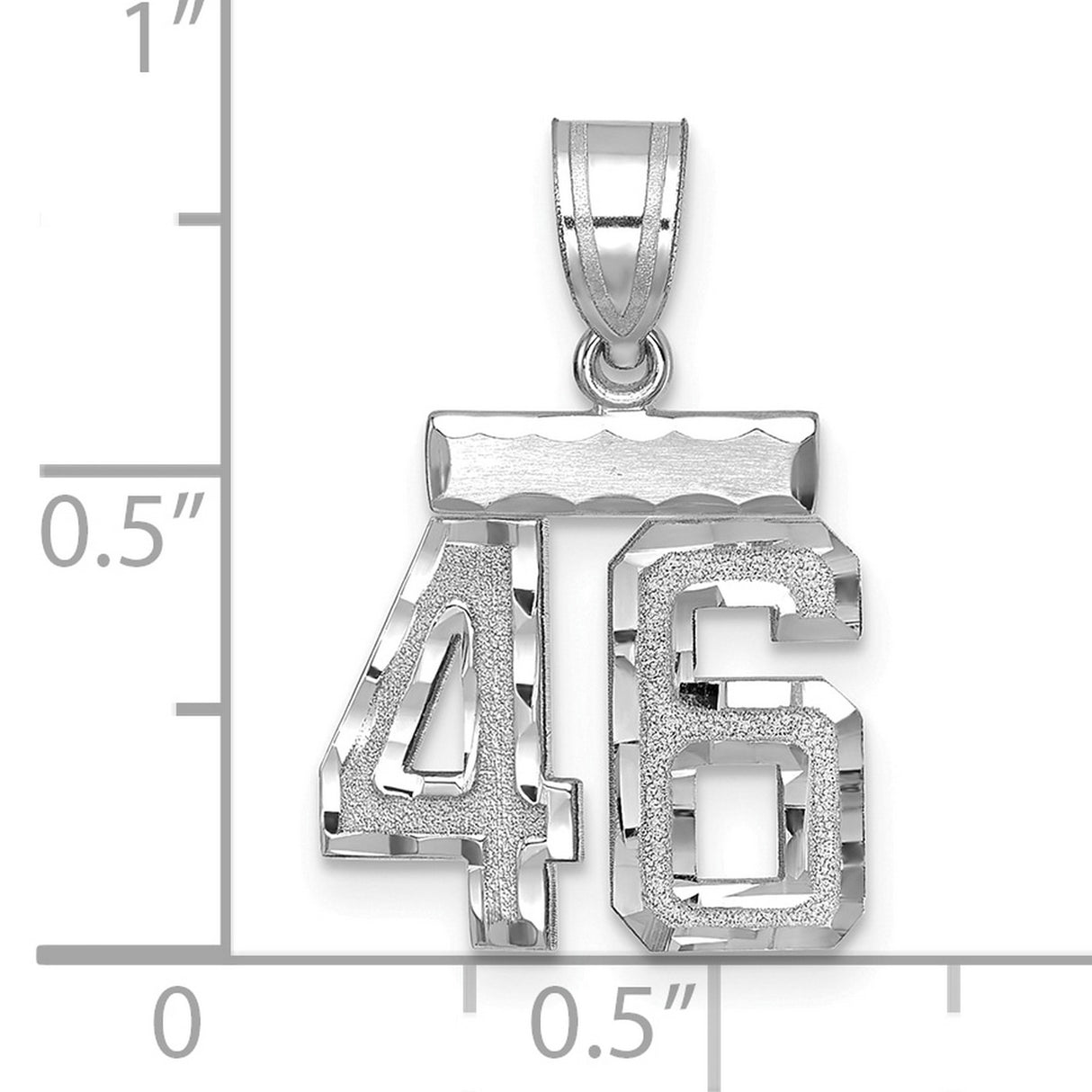14k White Gold Number 46 Pendant, Polished Textured Sports Charm, Men's or Unisex Jewelry