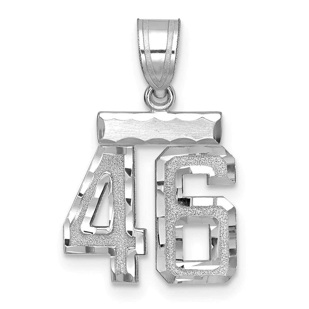 14k White Gold Number 46 Pendant, Polished Textured Sports Charm, Men's or Unisex Jewelry