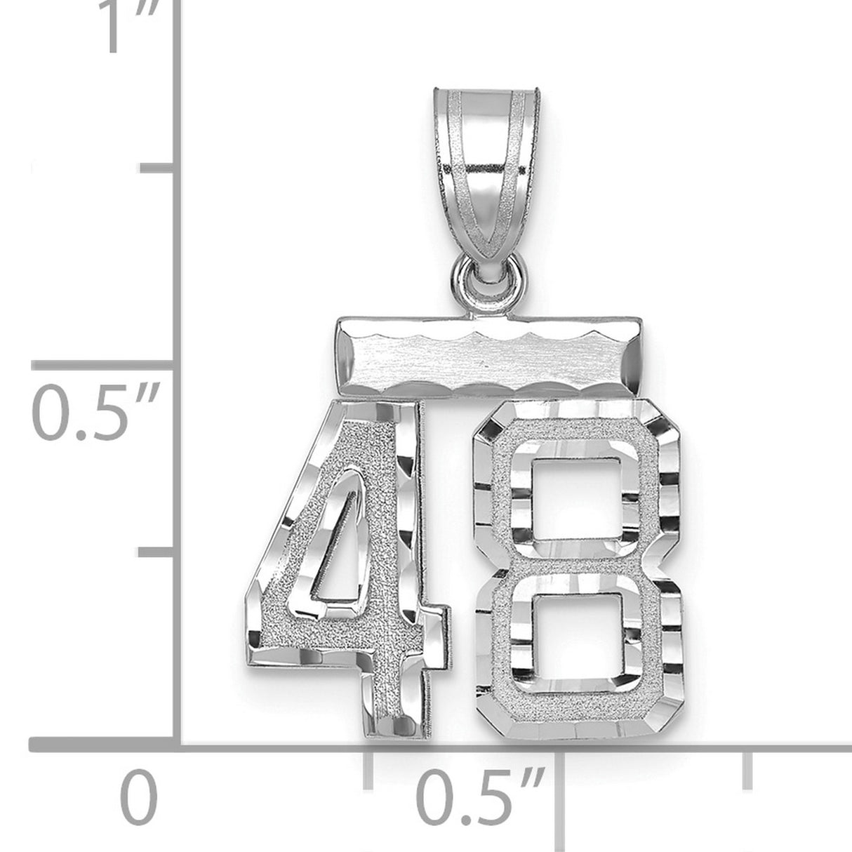 Small Brushed Diamond-cut Number 48 Charm Pendant in Real 14k White Gold