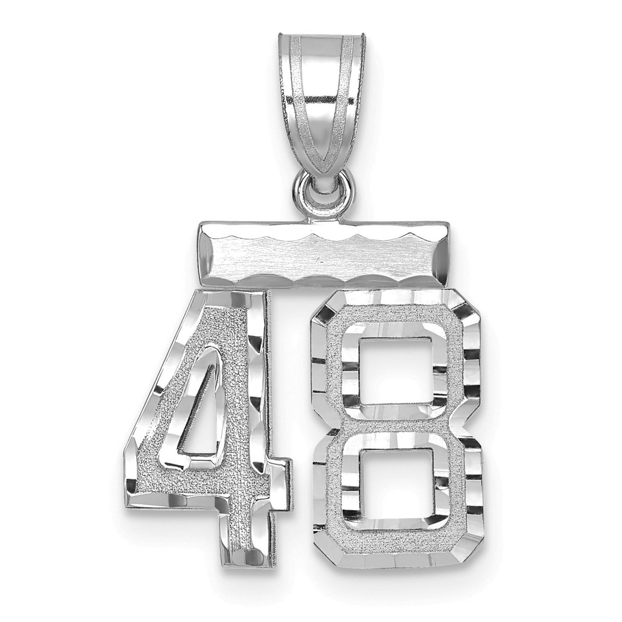 Small Brushed Diamond-cut Number 48 Charm Pendant in Real 14k White Gold