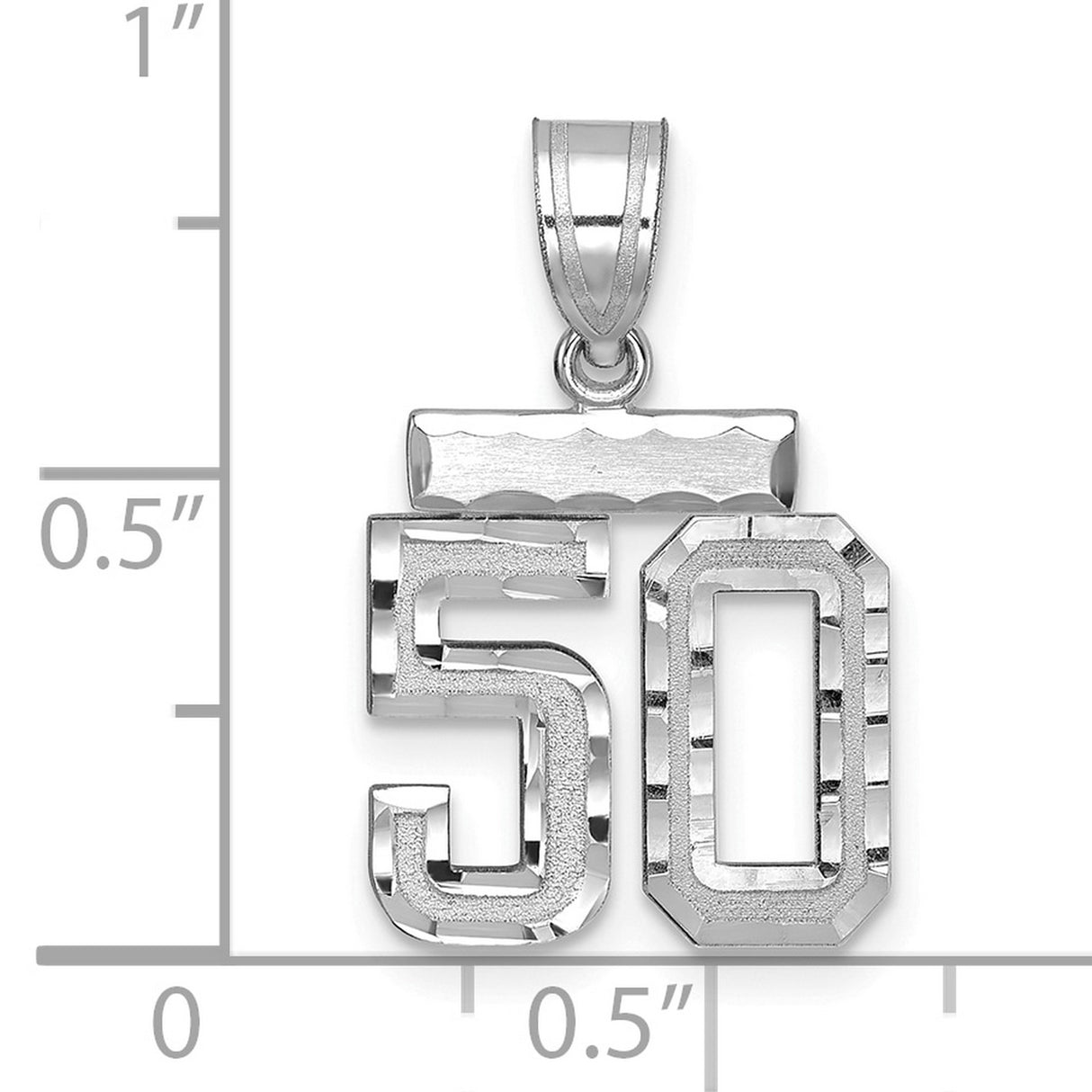 Small Brushed Diamond-cut Number 50 Charm Pendant in Real 14k White Gold