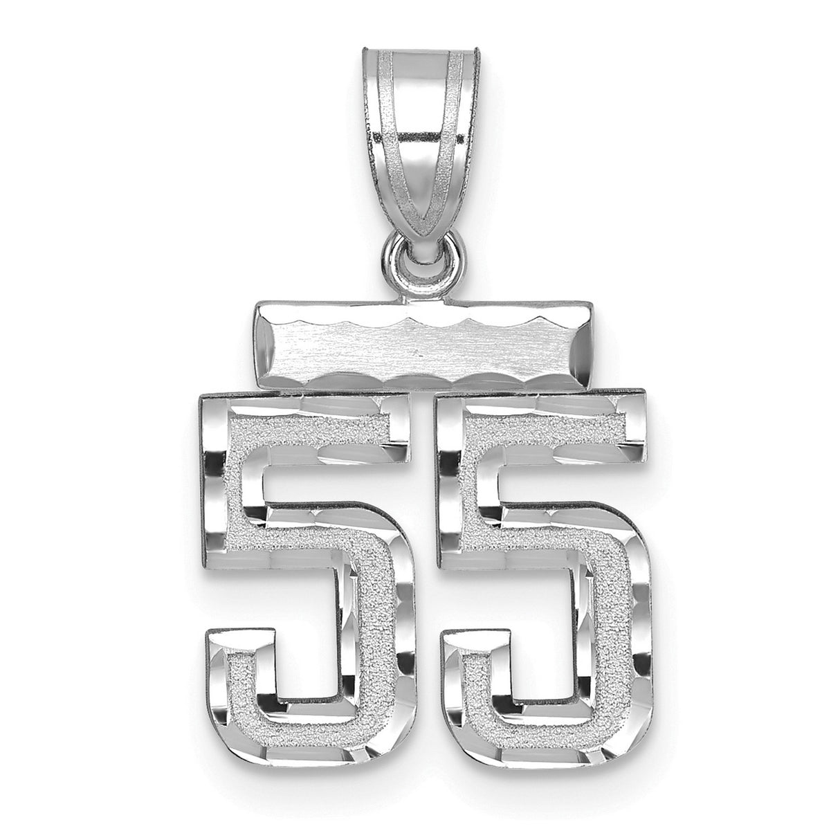 14k White Gold Number 55 Pendant, Textured Double Digit Jersey Charm for Men or Unisex