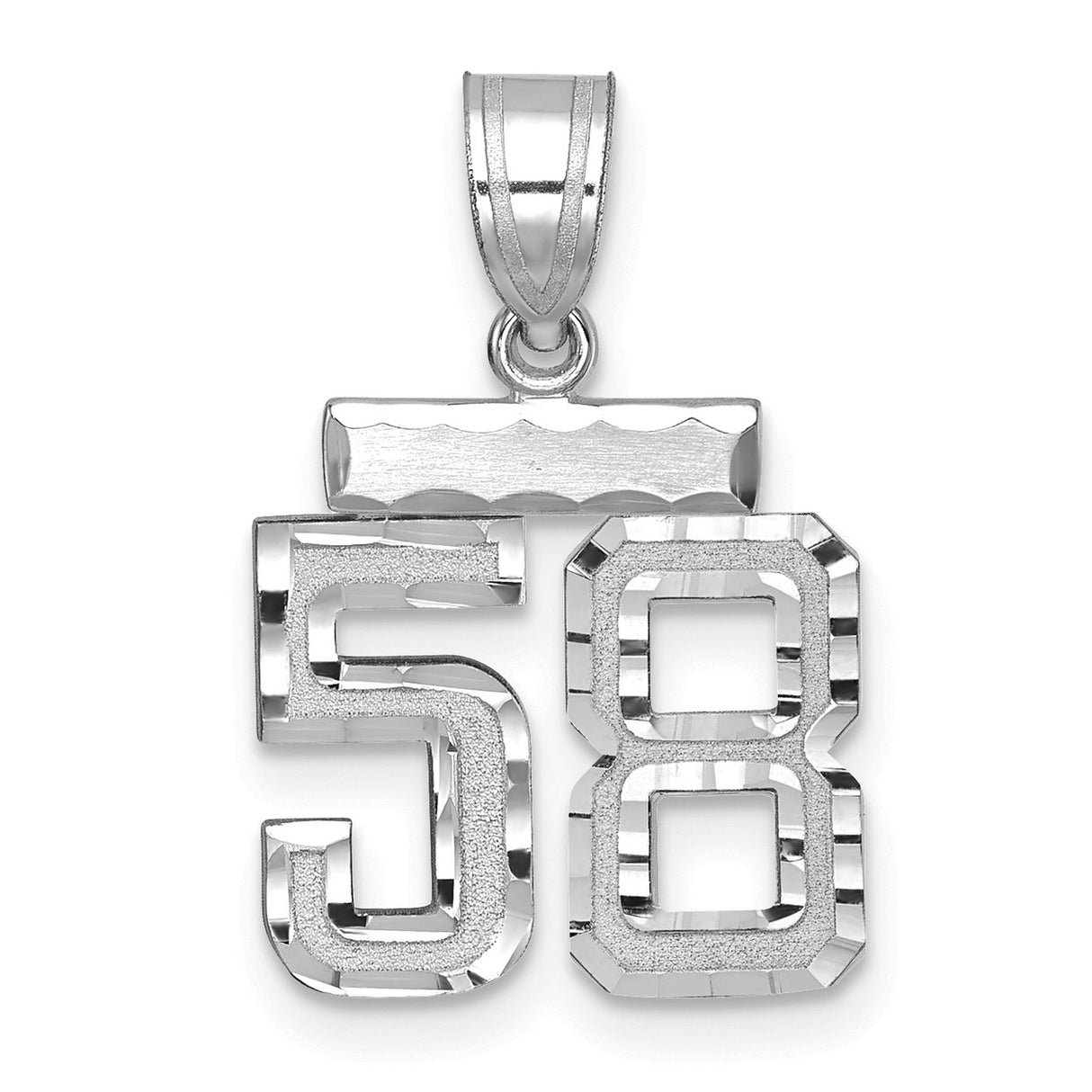 14k White Gold Number 58 Pendant, Sporty Jersey Charm for Men or Unisex Wear