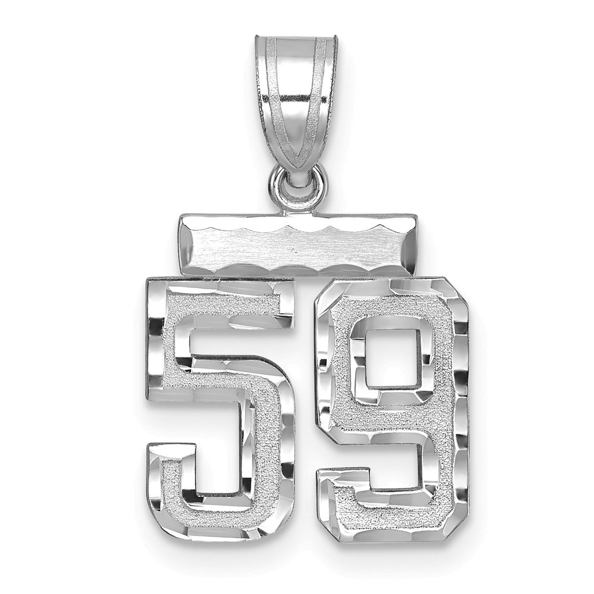 14k White Gold Number 59 Pendant, Polished and Textured Athletic Style for Men