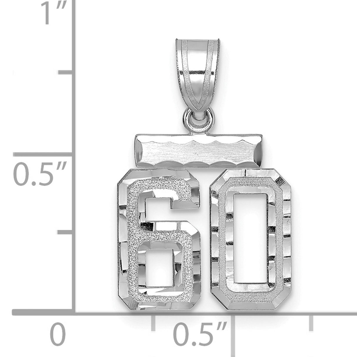 Small Brushed Diamond-cut Number 60 Charm Pendant in Real 14k White Gold