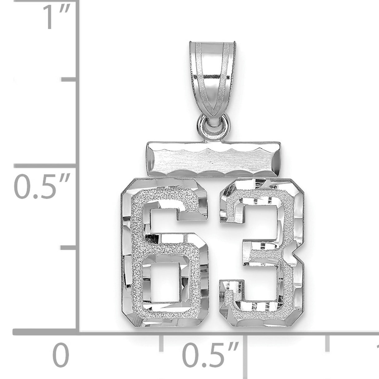 14k White Gold Number 63 Pendant, Polished Textured Sports Charm for Men