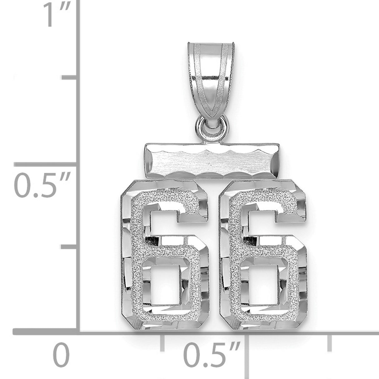 Small Brushed Diamond-cut Number 66 Charm Pendant in Real 14k White Gold