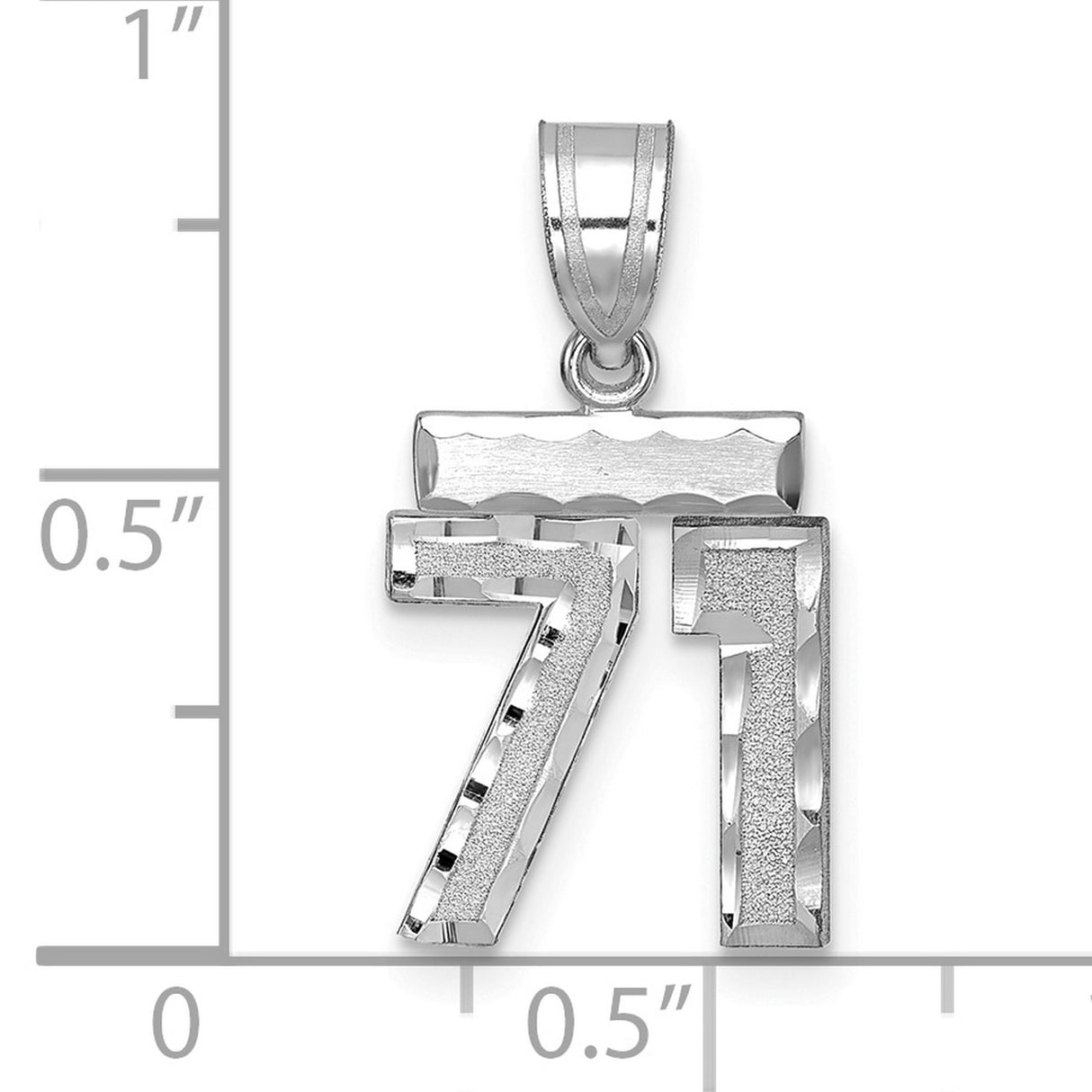 14k White Gold Number 71 Pendant, Polished and Textured Numeric Charm for Men or Women