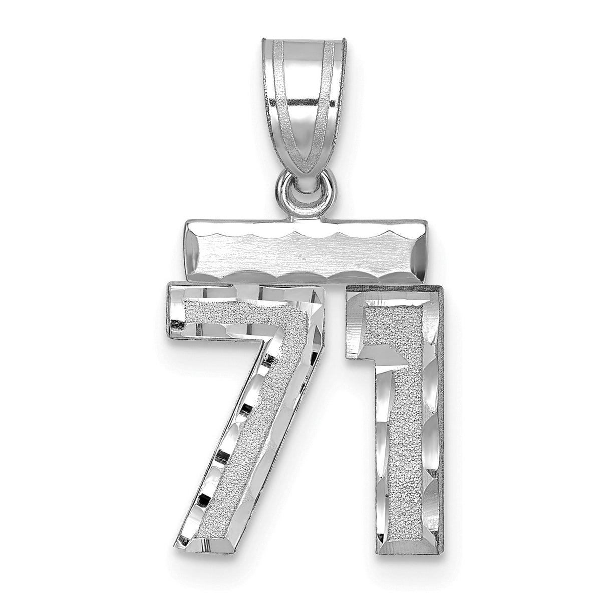 14k White Gold Number 71 Pendant, Polished and Textured Numeric Charm for Men or Women