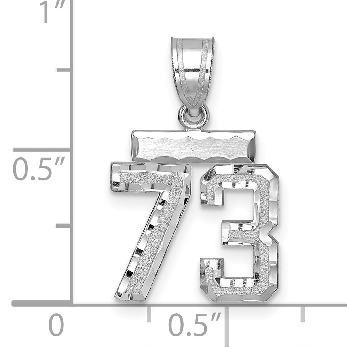 14k White Gold Number 73 Pendant, Bold Textured Design with High Polish Edges, Sports Charm