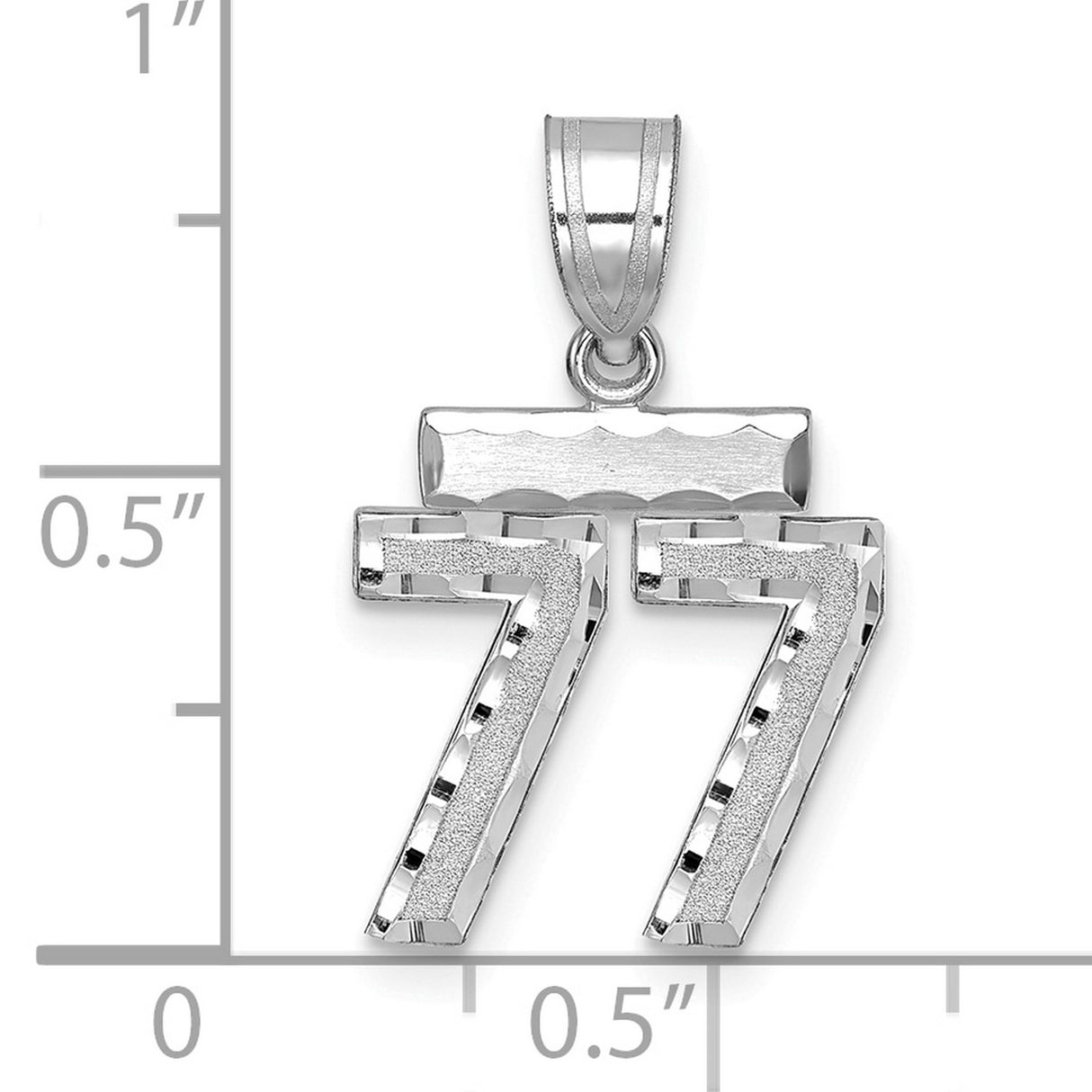Small Brushed Diamond-cut Number 77 Charm Pendant in Real 14k White Gold