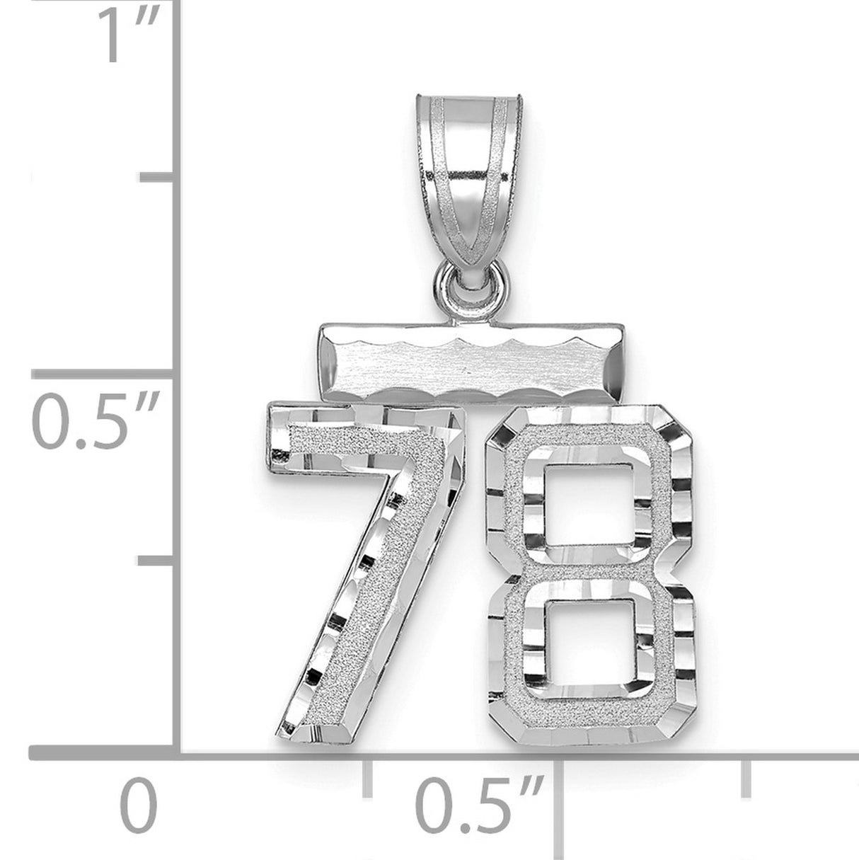14k White Gold Number 78 Pendant, High Polish Diamond Cut Numeric Charm for Men or Women