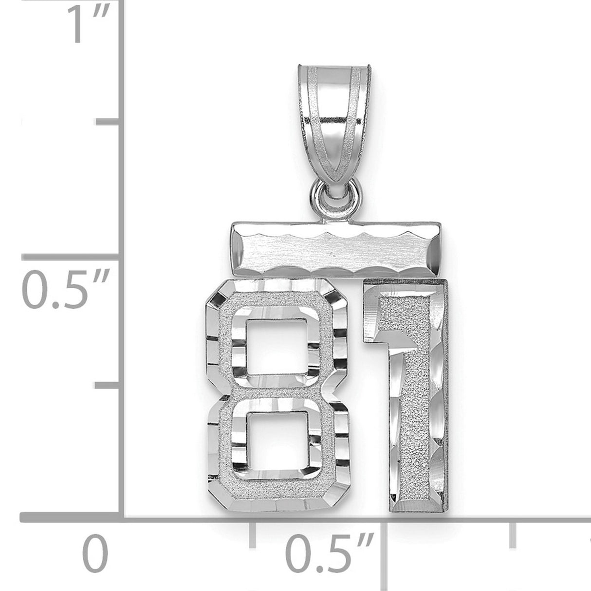 Small Brushed Diamond-cut Number 81 Charm Pendant in Real 14k White Gold
