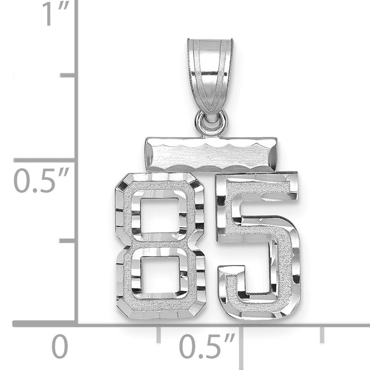 14k White Gold 85 Pendant, Bold Block Numerals with Polished and Textured Finish