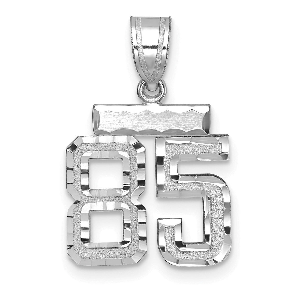 14k White Gold 85 Pendant, Bold Block Numerals with Polished and Textured Finish