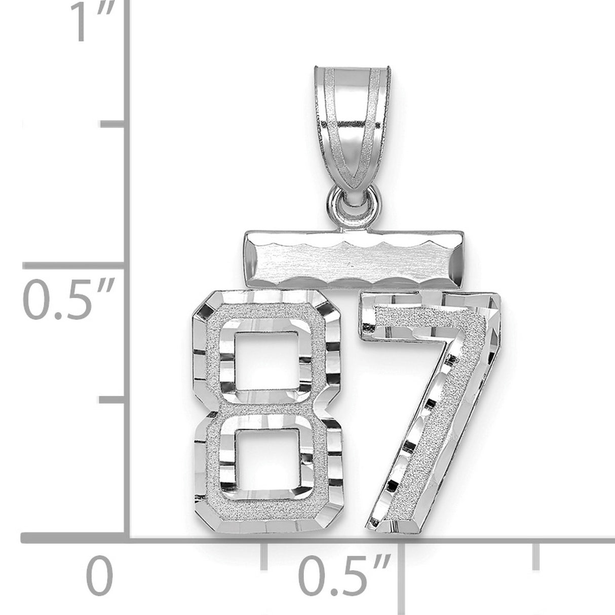 Small Brushed Diamond-cut Number 87 Charm Pendant in Real 14k White Gold