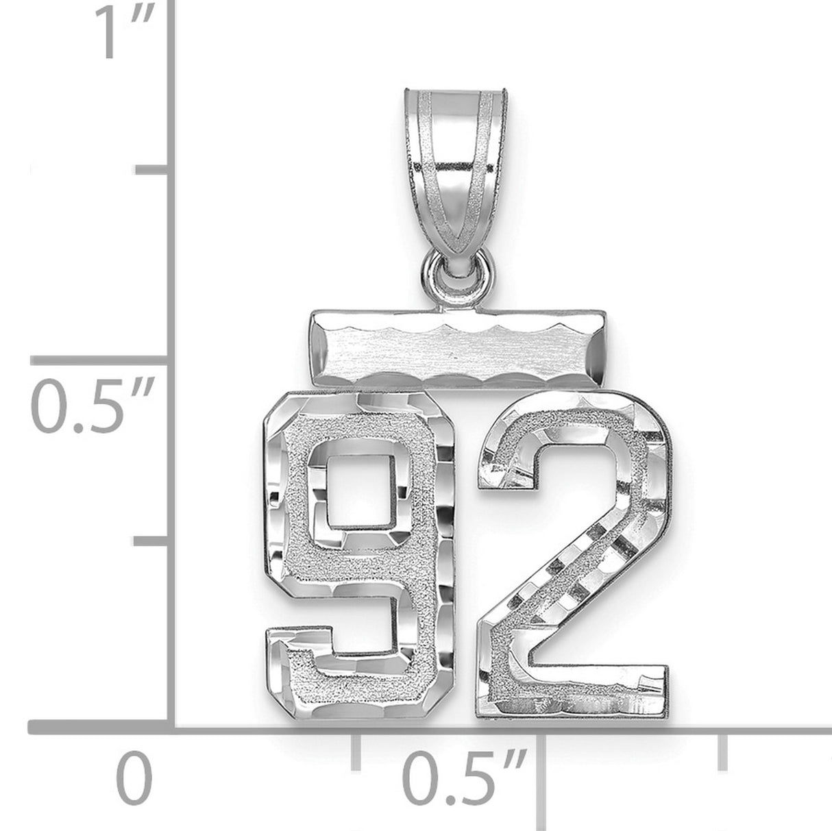 Small Brushed Diamond-cut Number 92 Charm Pendant in Real 14k White Gold