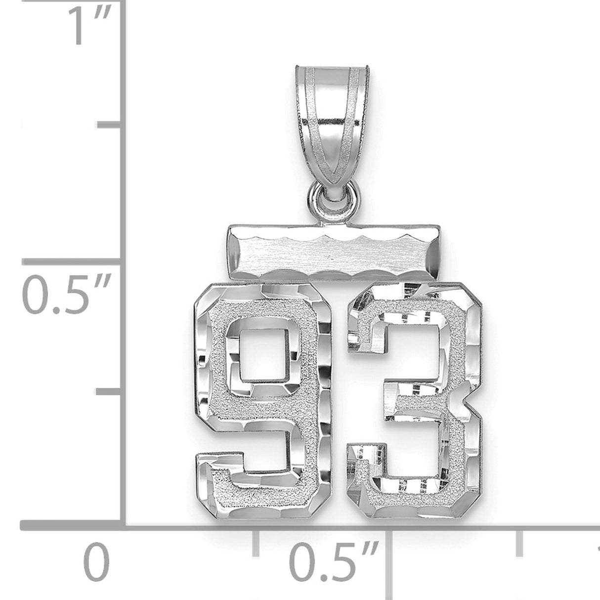 Small Brushed Diamond-cut Number 93 Charm Pendant in Real 14k White Gold
