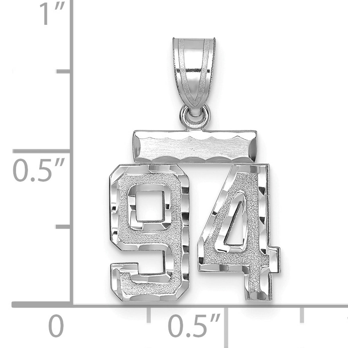 Small Brushed Diamond-cut Number 94 Charm Pendant in Real 14k White Gold