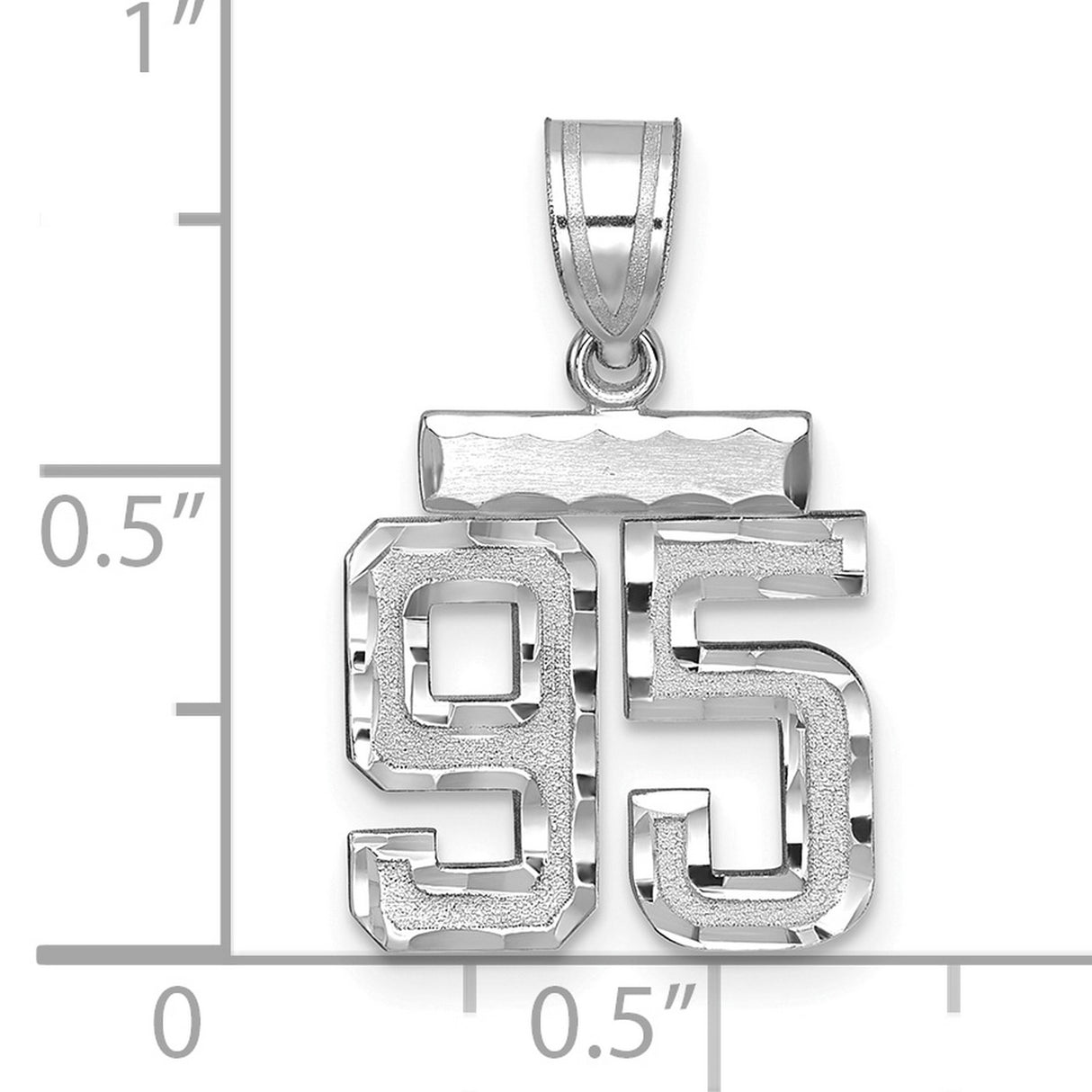 14k White Gold Number 95 Pendant, Textured Athletic Design, Sports Jersey Charm for Men or Unisex
