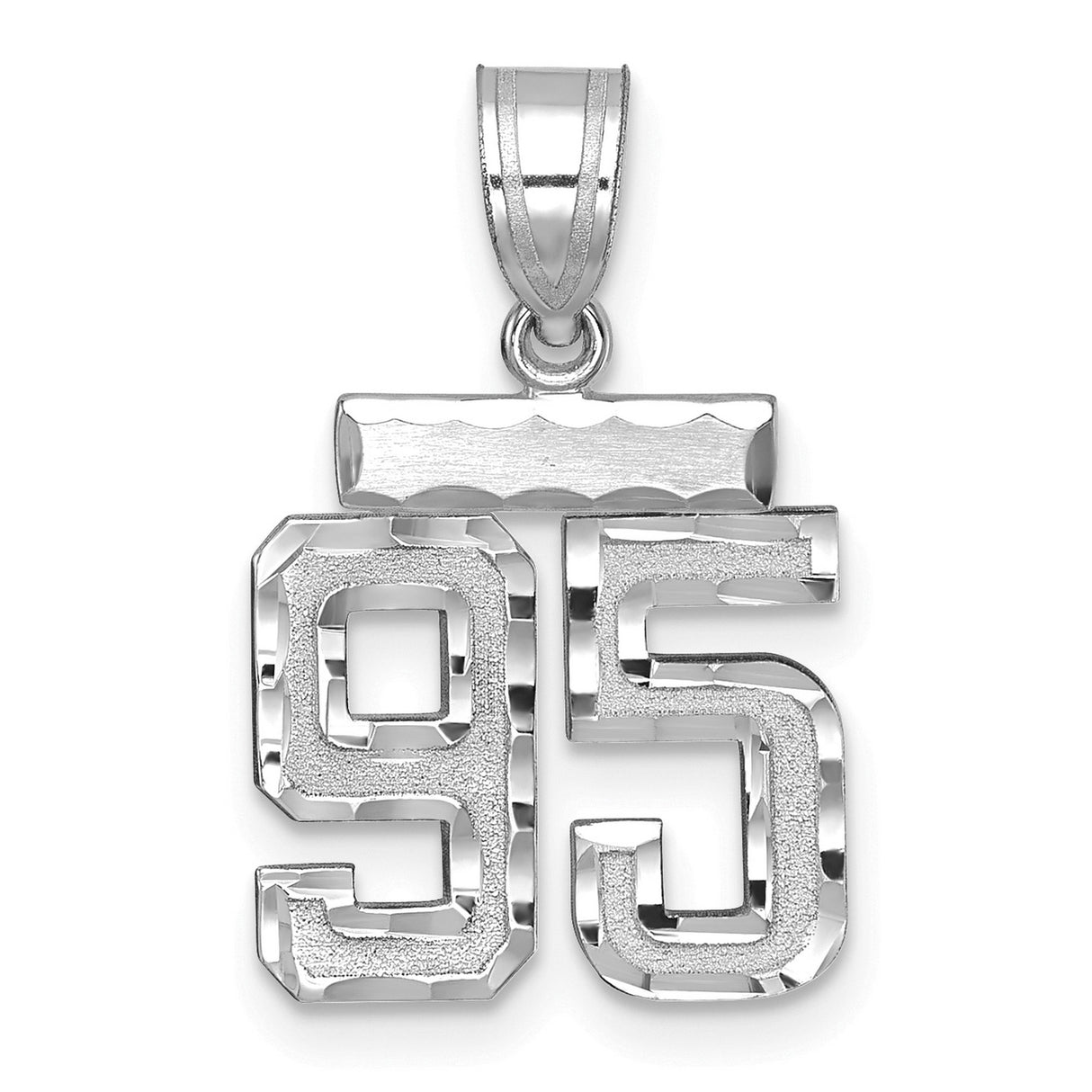 14k White Gold Number 95 Pendant, Textured Athletic Design, Sports Jersey Charm for Men or Unisex