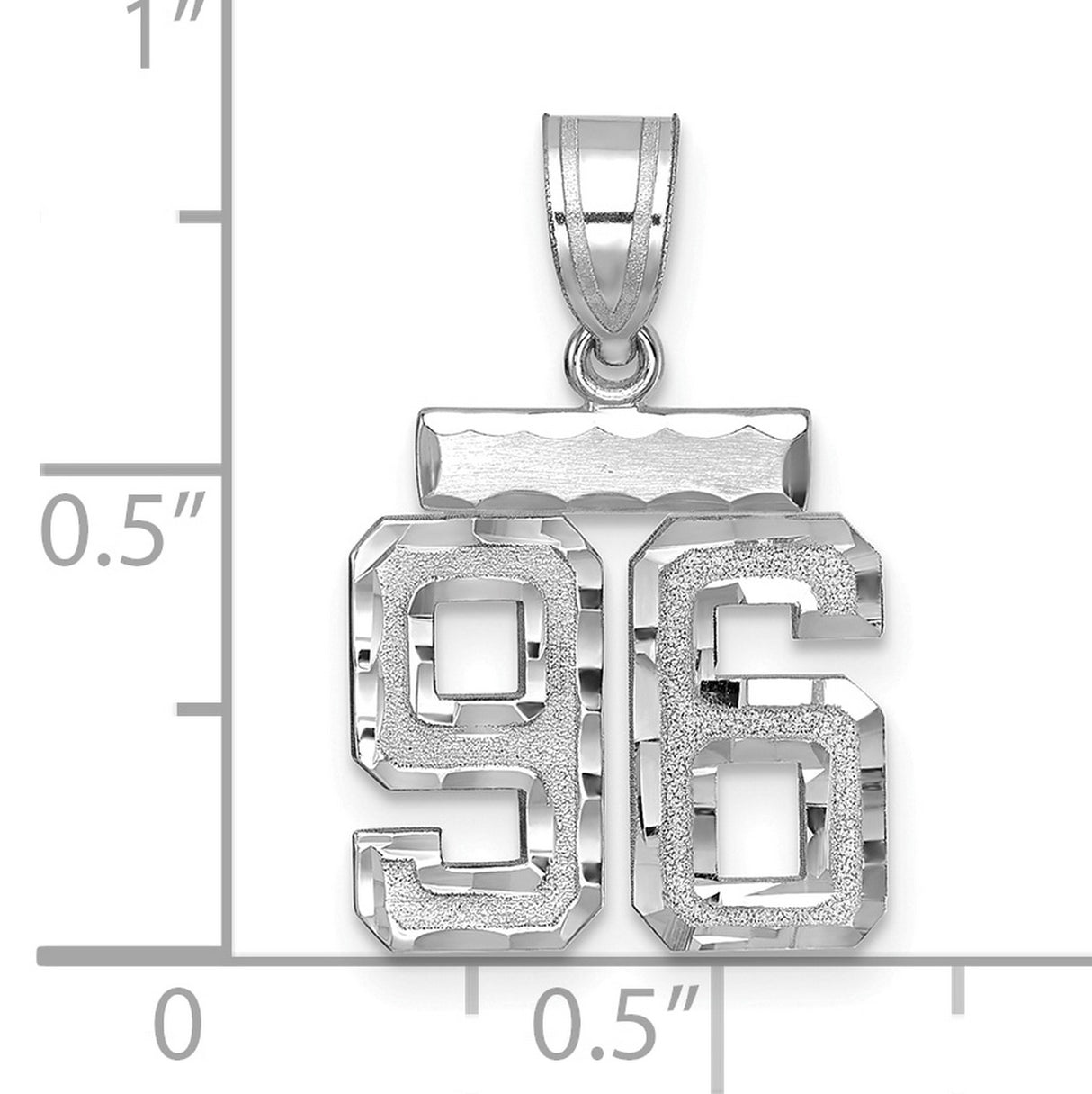 Small Brushed Diamond-cut Number 96 Charm Pendant in Real 14k White Gold