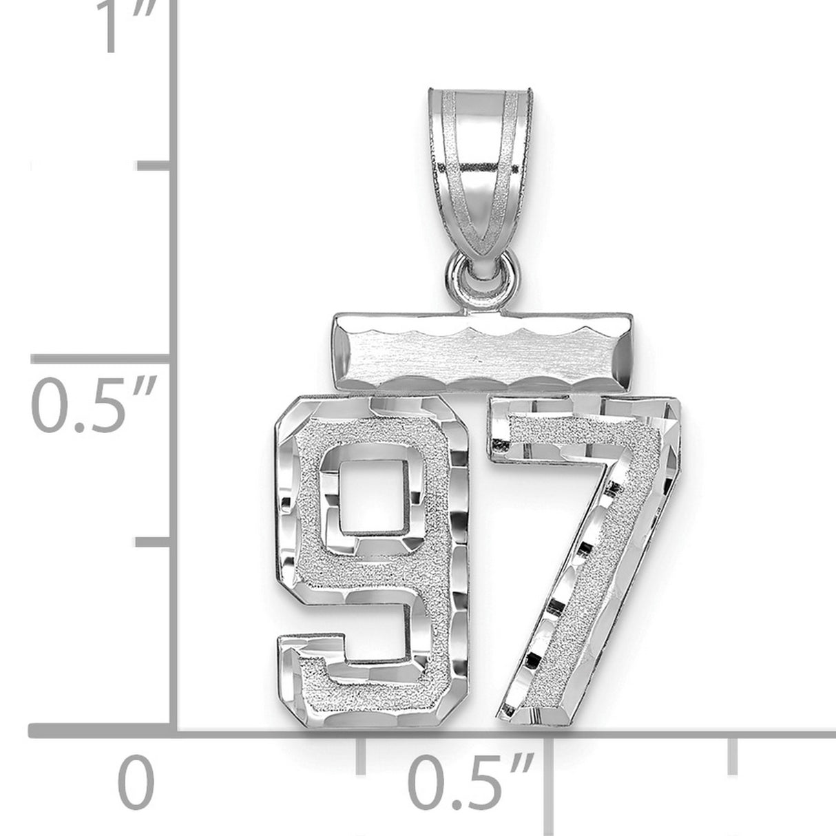 14k White Gold Number 97 Pendant, Brushed Textured Milestone Charm for Men and Women