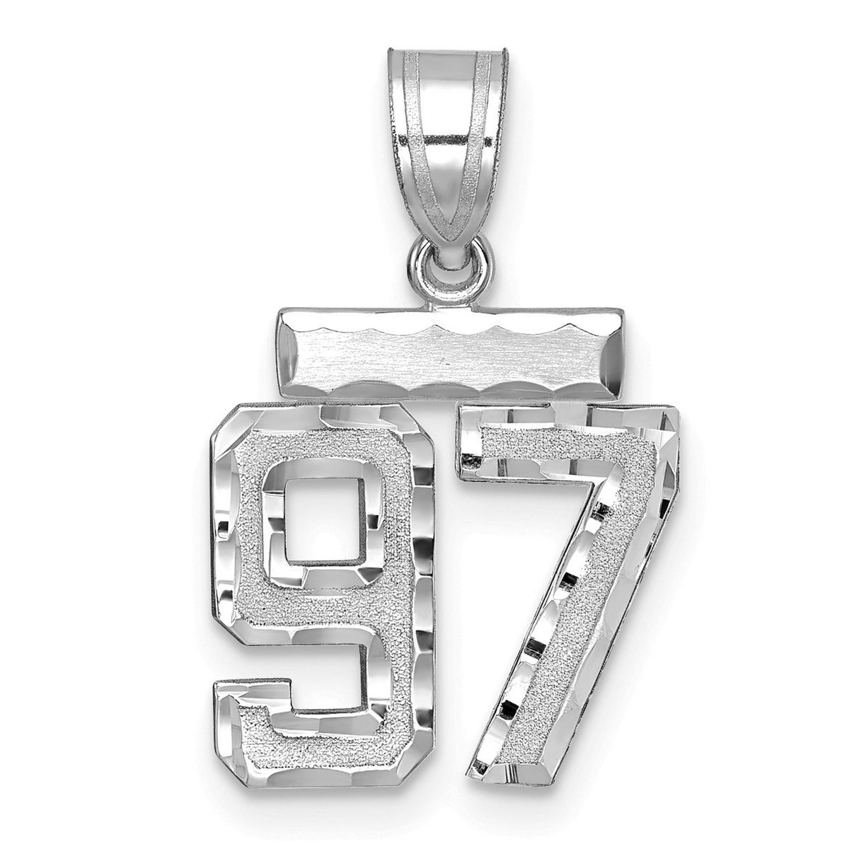 14k White Gold Number 97 Pendant, Brushed Textured Milestone Charm for Men and Women