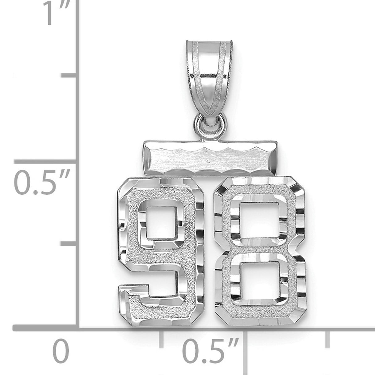 Small Brushed Diamond-cut Number 98 Charm Pendant in Real 14k White Gold