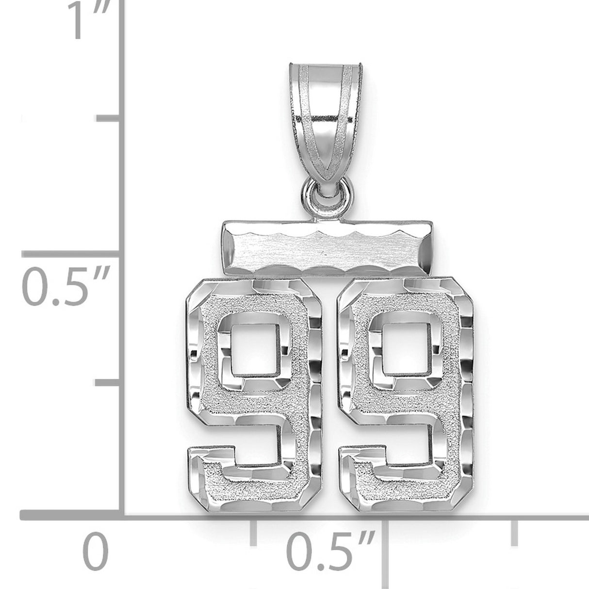 Small Brushed Diamond-cut Number 99 Charm Pendant in Real 14k White Gold