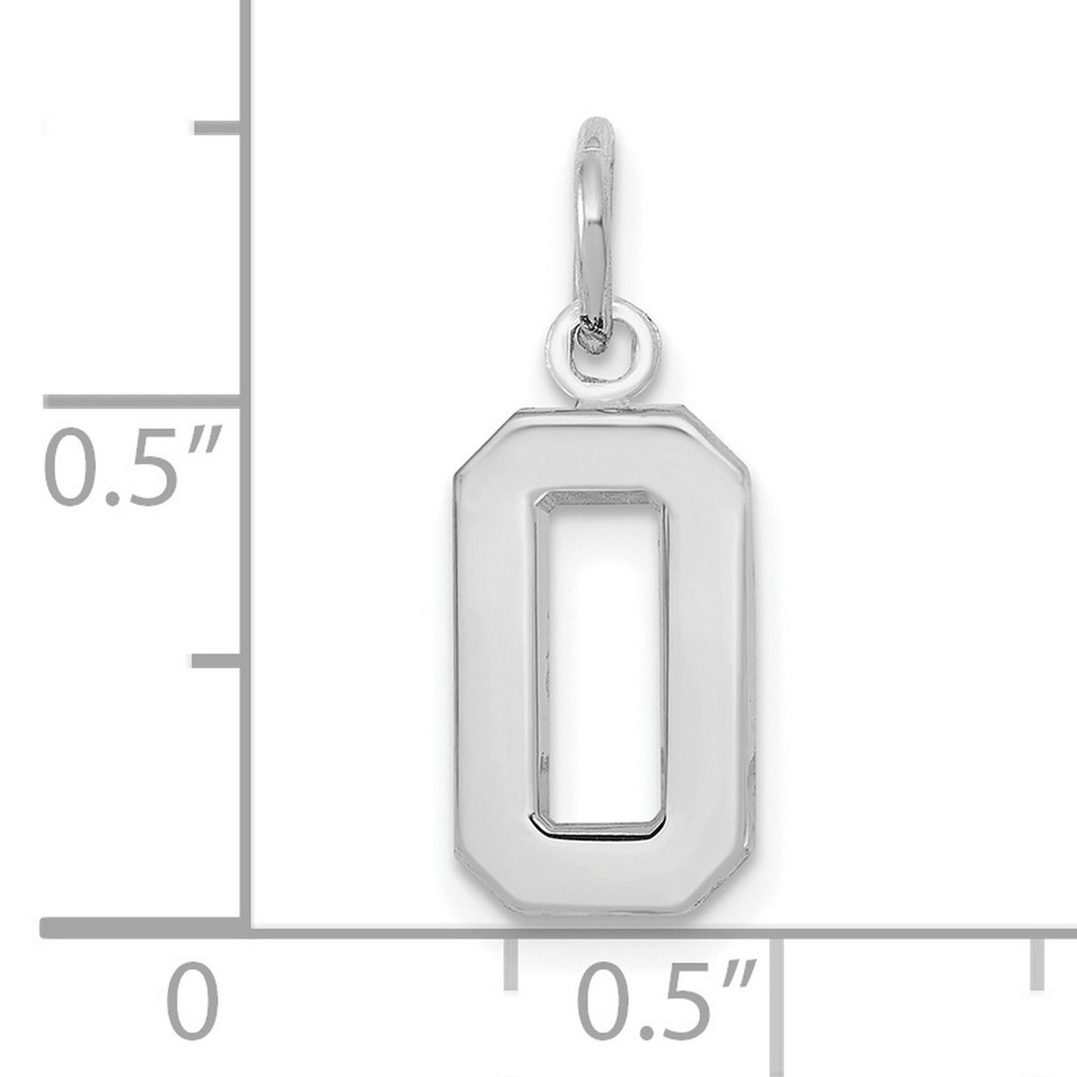 14k White Gold Number Zero Pendant, Solid Block Style Charm, Minimalist Numeral Jewelry