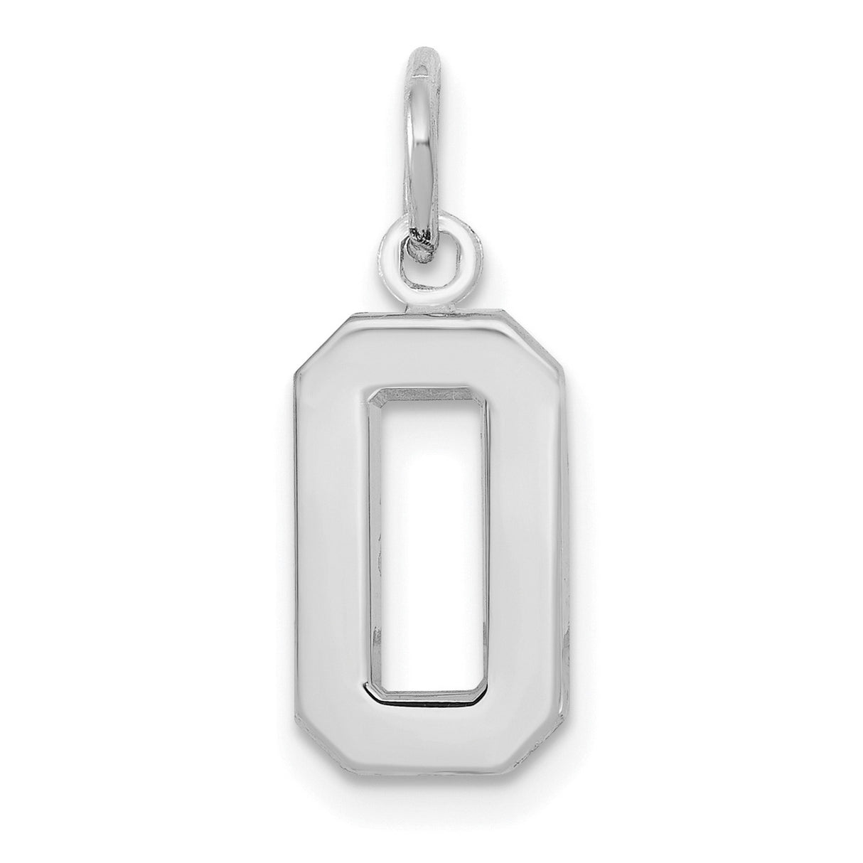 14k White Gold Number Zero Pendant, Solid Block Style Charm, Minimalist Numeral Jewelry