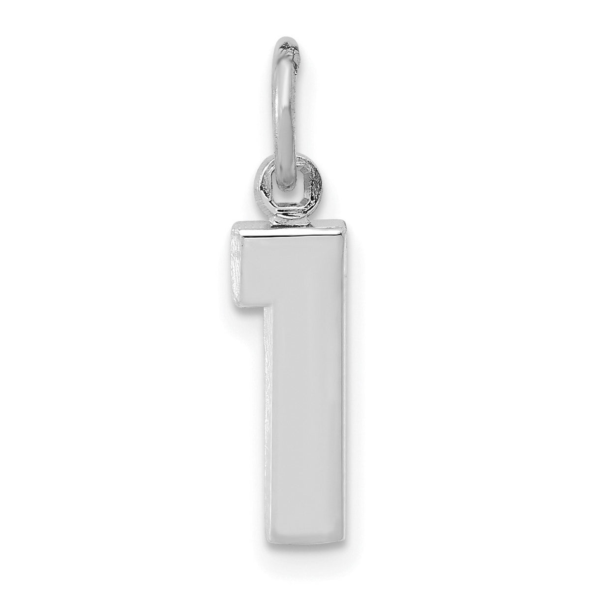 14k White Gold Number One Pendant Charm, Polished Numeric Symbol for Leadership or Achievement