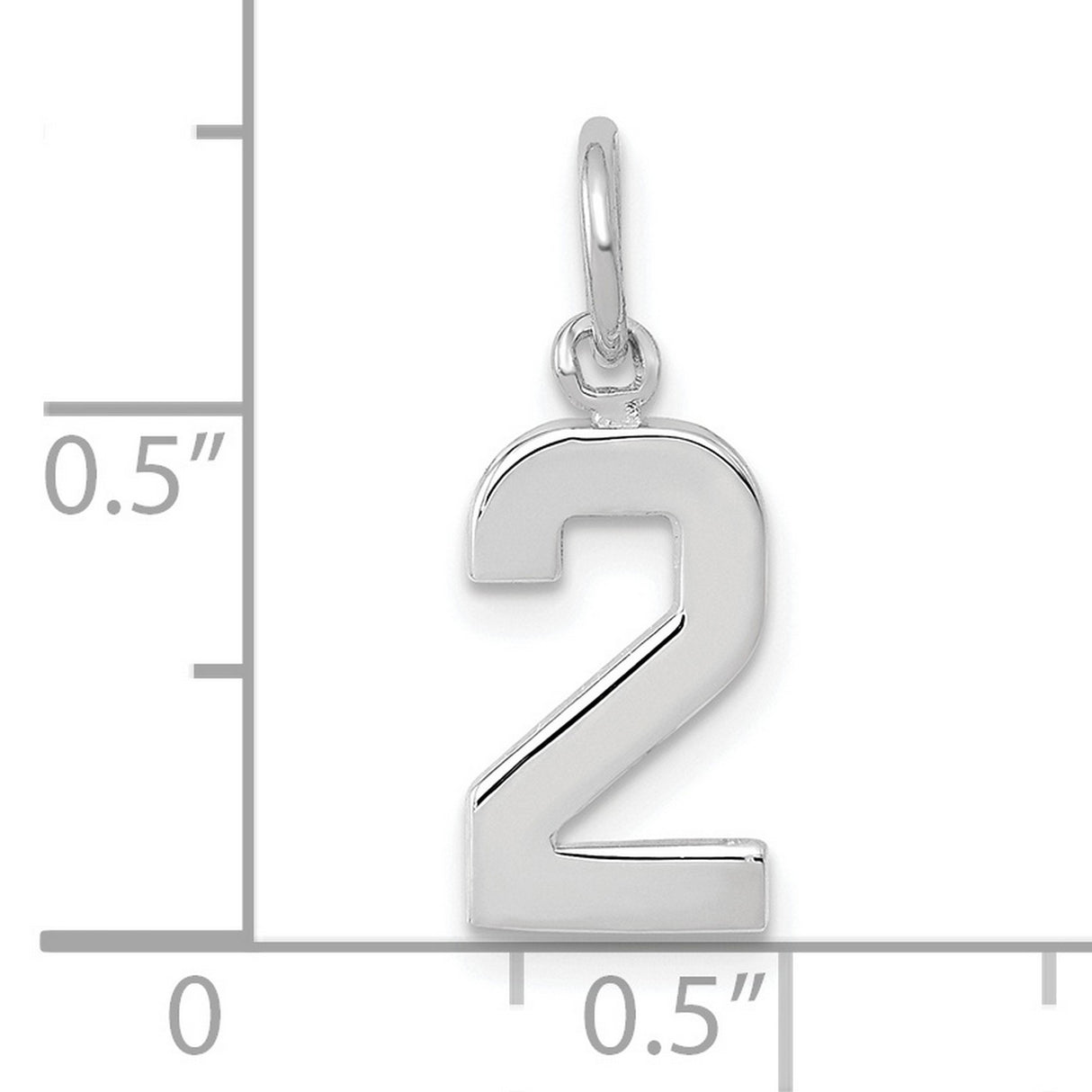 14k White Gold Number 2 Pendant Charm, Polished Numeric Jewelry Accessory