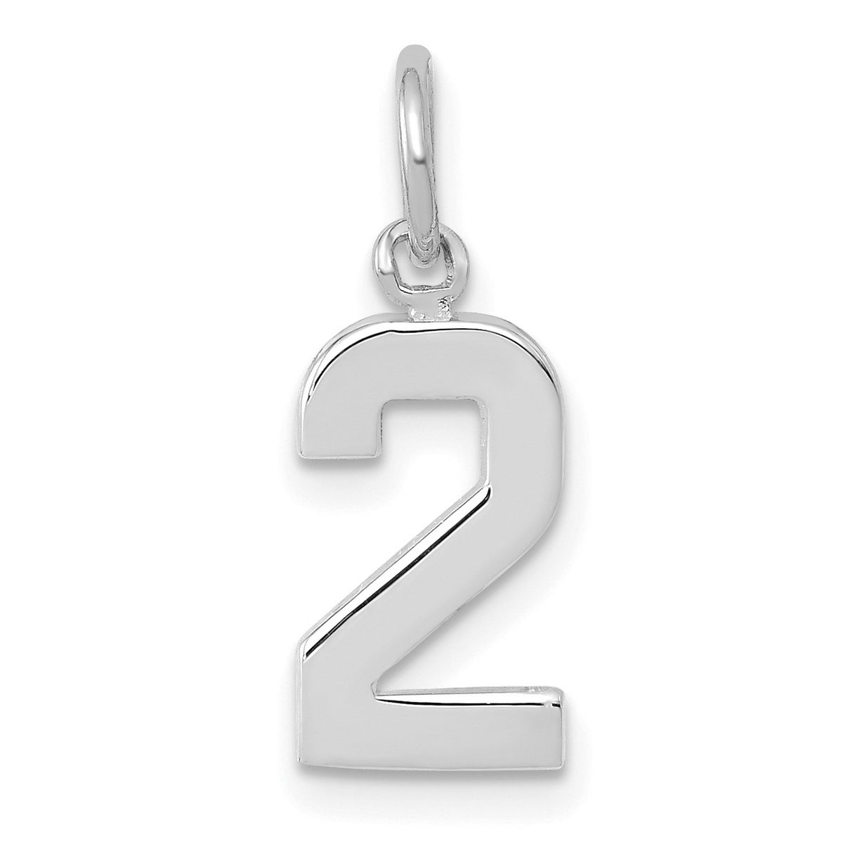 14k White Gold Number 2 Pendant Charm, Polished Numeric Jewelry Accessory