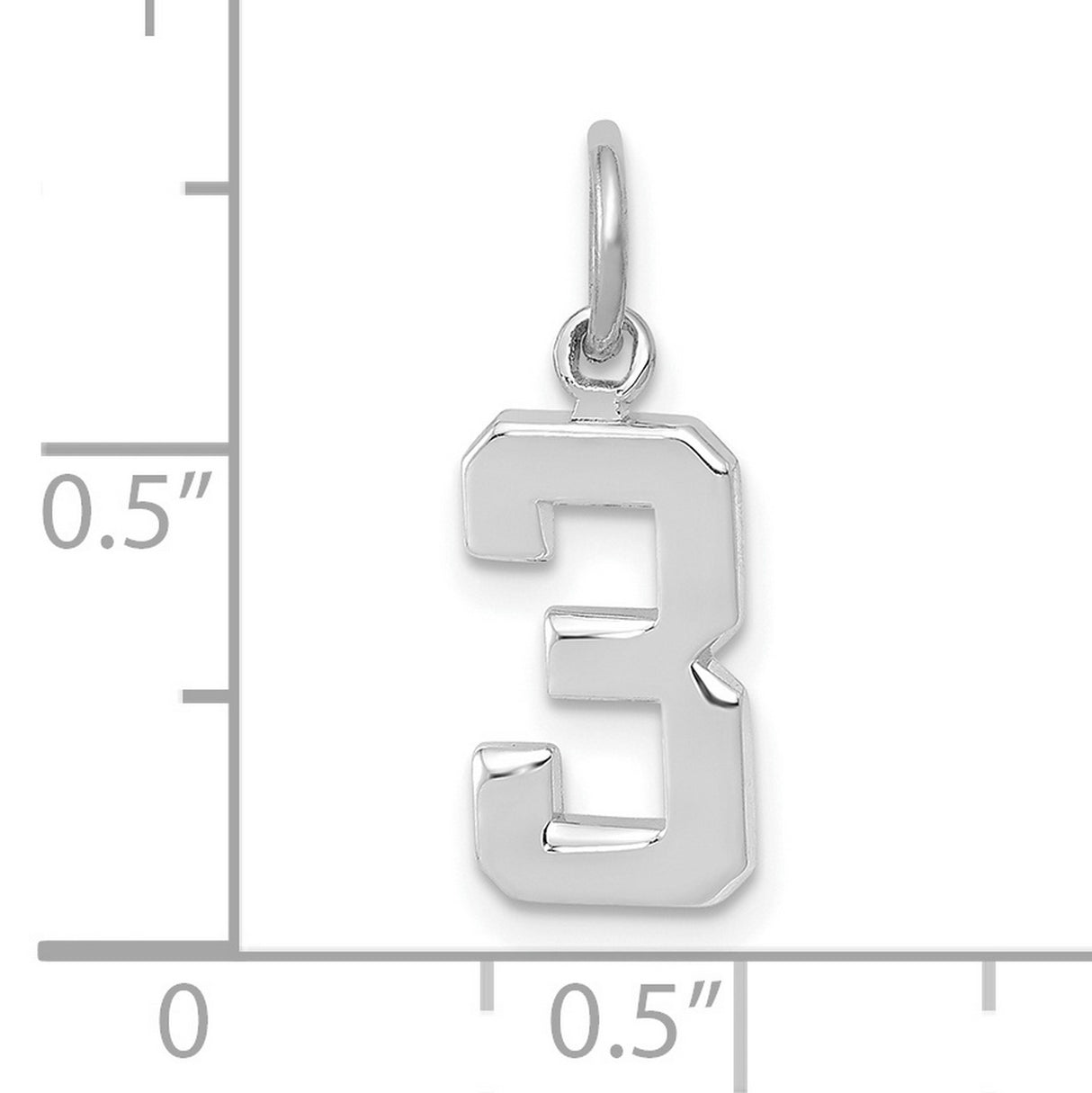 14k White Gold Number 3 Pendant Charm, Bold Block Style Unisex Jewelry