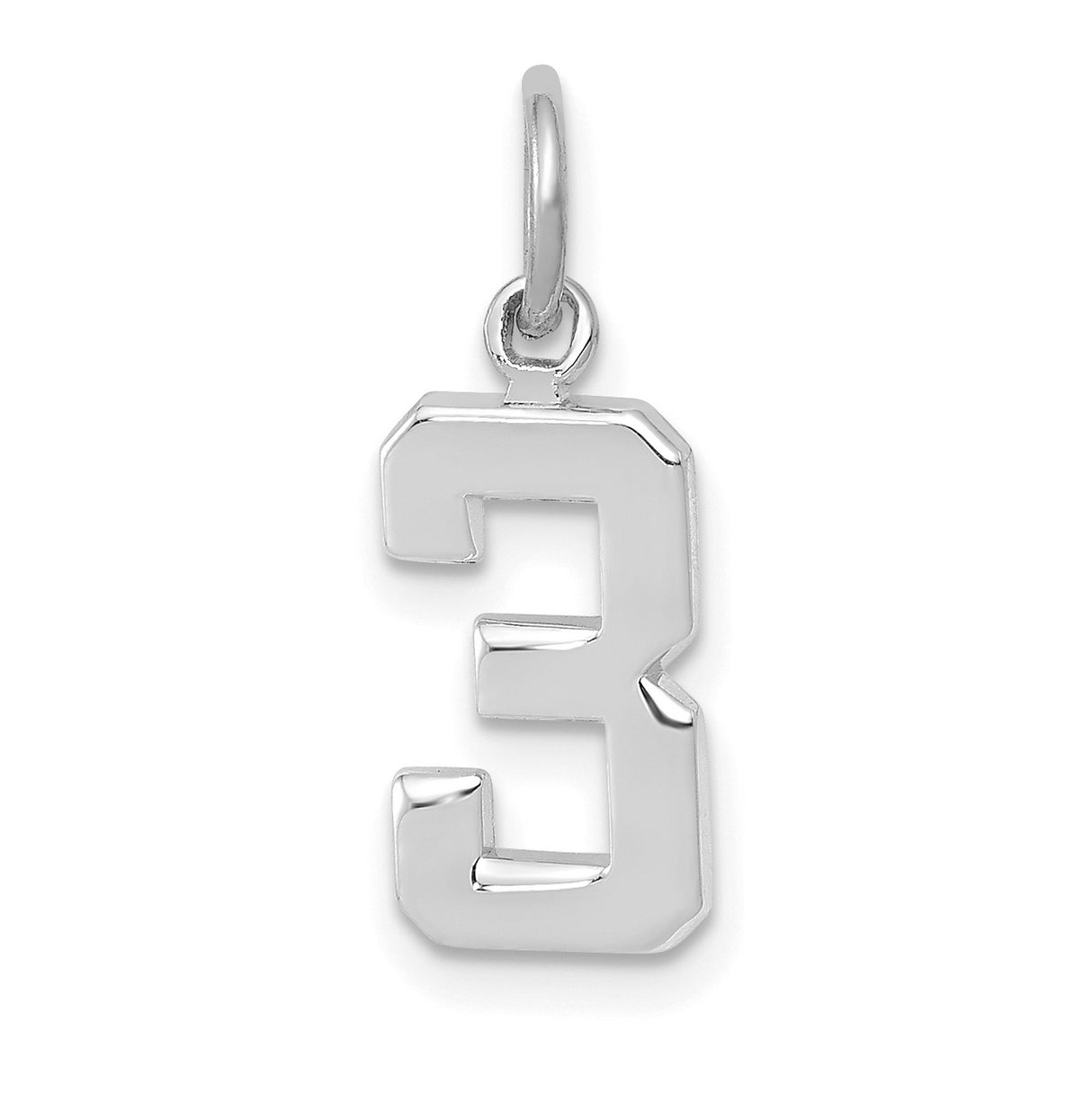 14k White Gold Number 3 Pendant Charm, Bold Block Style Unisex Jewelry