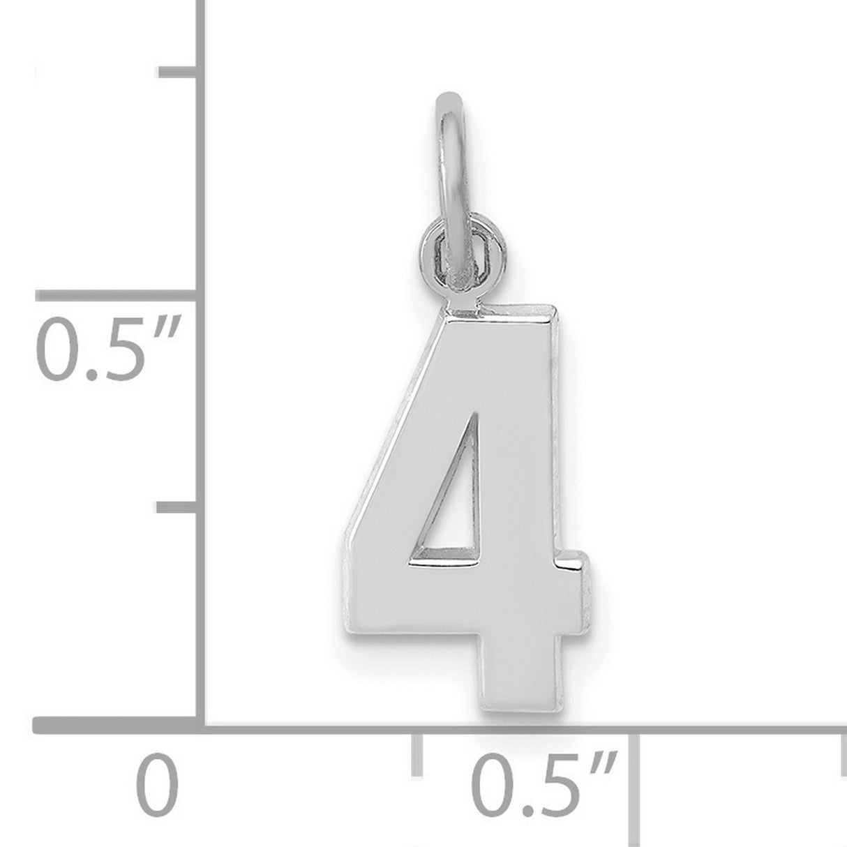 14k White Gold Number 4 Pendant, Polished Finish Numeric Charm for Women or Unisex Wear