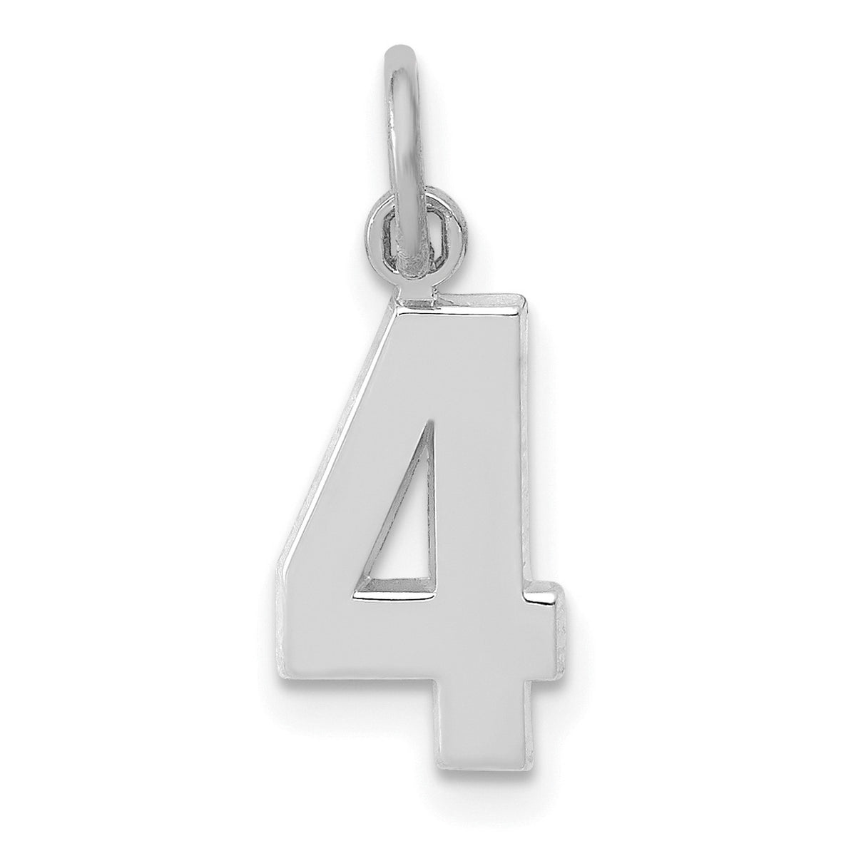 14k White Gold Number 4 Pendant, Polished Finish Numeric Charm for Women or Unisex Wear