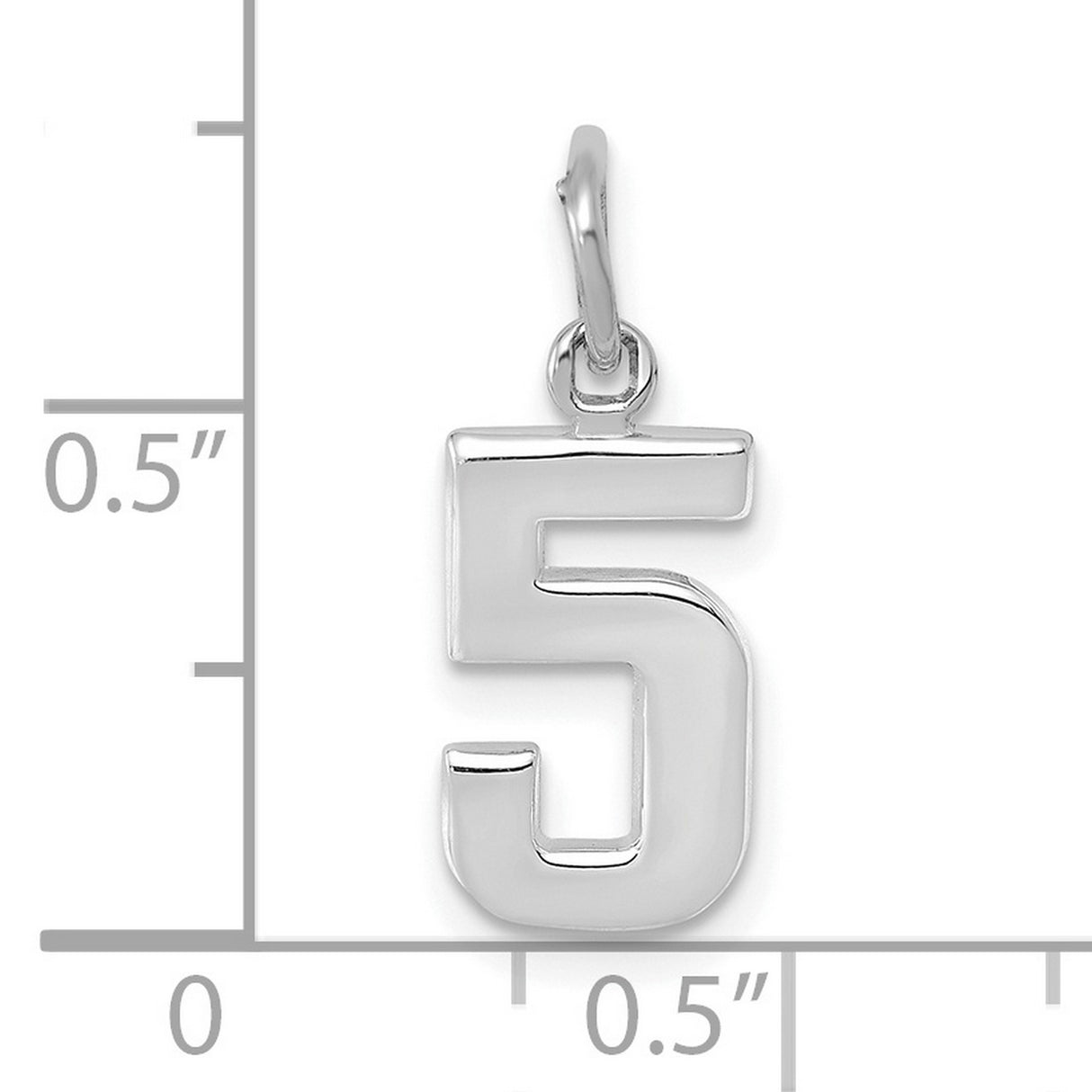 14k White Gold Number 5 Pendant, Polished Numeric Charm for Necklaces or Bracelets