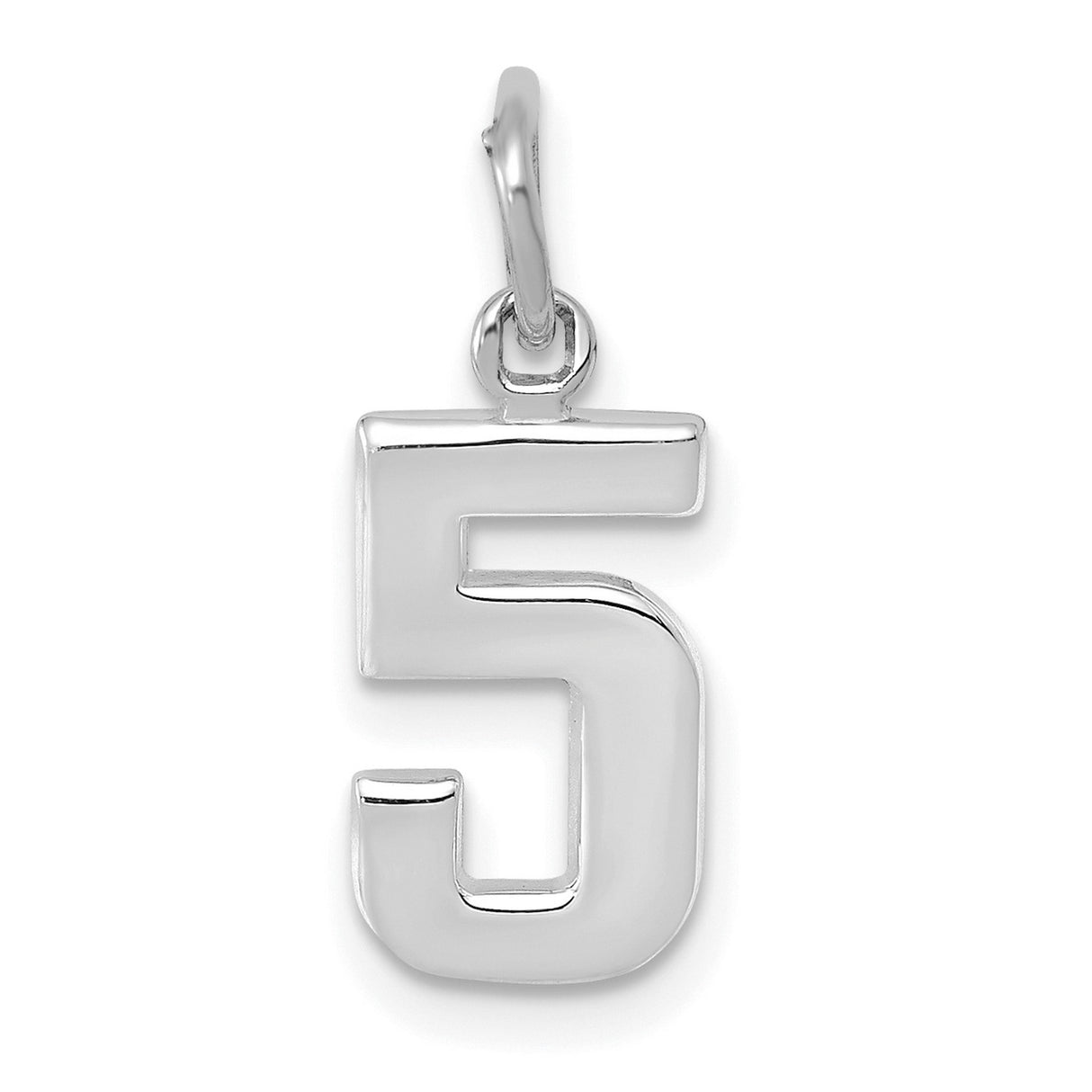14k White Gold Number 5 Pendant, Polished Numeric Charm for Necklaces or Bracelets