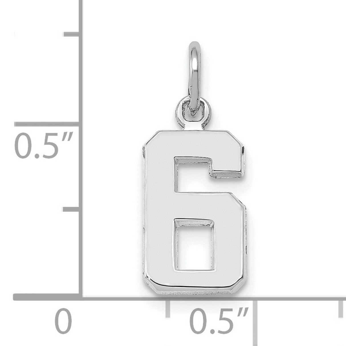 14k White Gold Number 6 Pendant, Bold Block Style Numeric Charm for Men and Women
