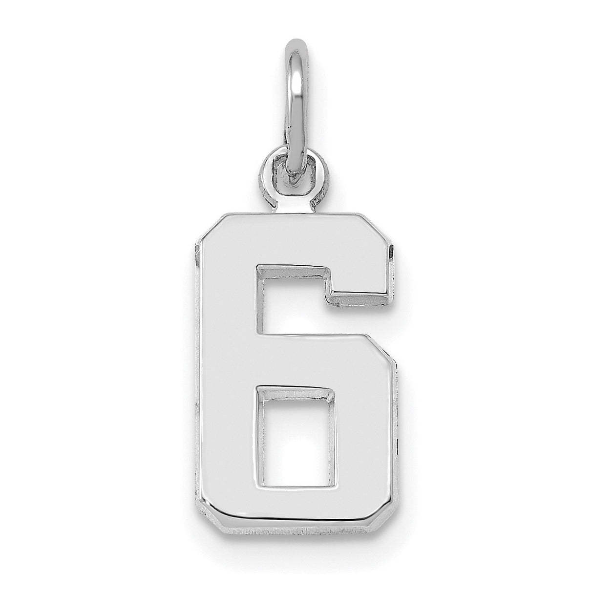 14k White Gold Number 6 Pendant, Bold Block Style Numeric Charm for Men and Women