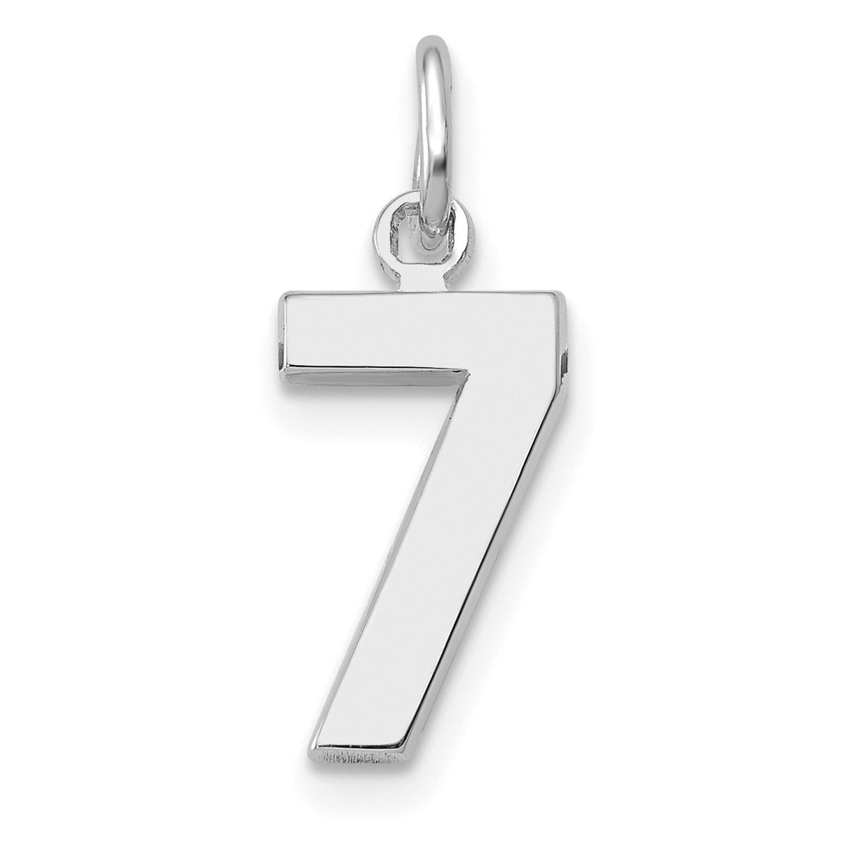 14k White Gold Number 7 Pendant Charm, Polished Plain Numeric Unisex Jewelry